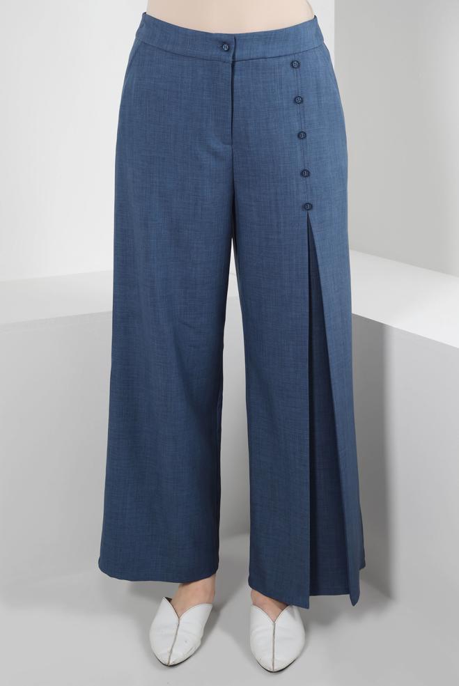 Tesettür giyim  PİLE DETAYLI DÜĞMELİ GENİŞ PAÇA PANTOLON 70524 - ALVİNA