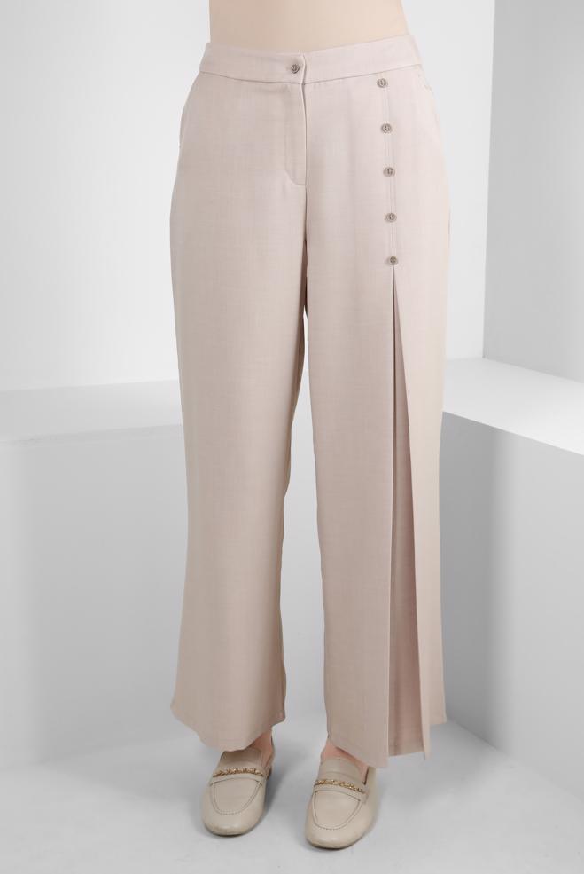 Tesettür giyim  PİLE DETAYLI DÜĞMELİ GENİŞ PAÇA PANTOLON 70524 - ALVİNA