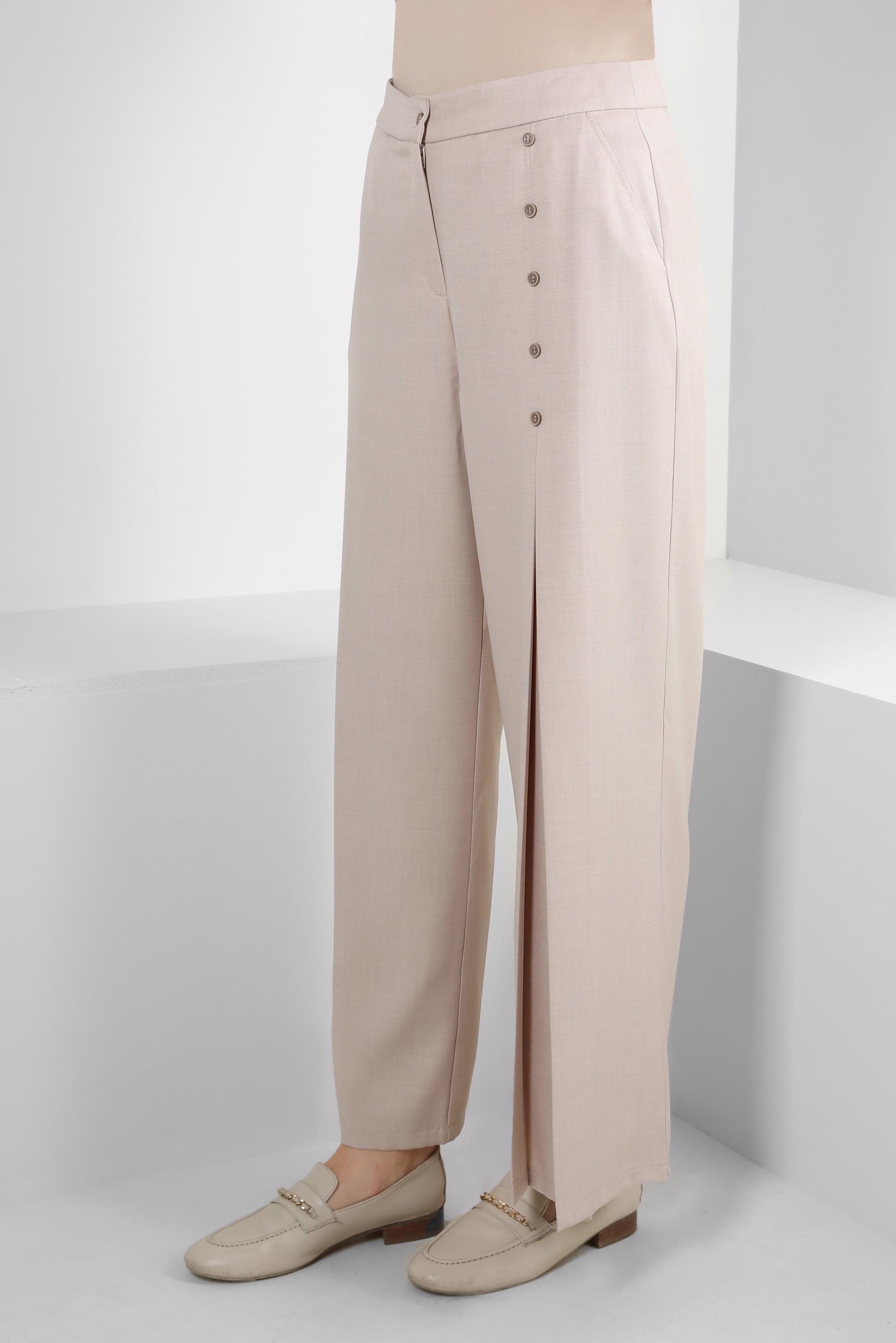 Tesettür giyim BEJ PİLE DETAYLI DÜĞMELİ GENİŞ PAÇA PANTOLON 70524