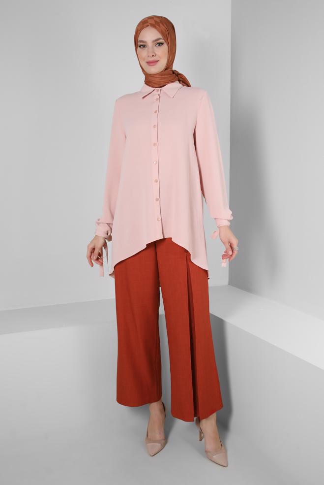 Tesettür giyim  PİLE DETAYLI DÜĞMELİ GENİŞ PAÇA PANTOLON 70524 - ALVİNA