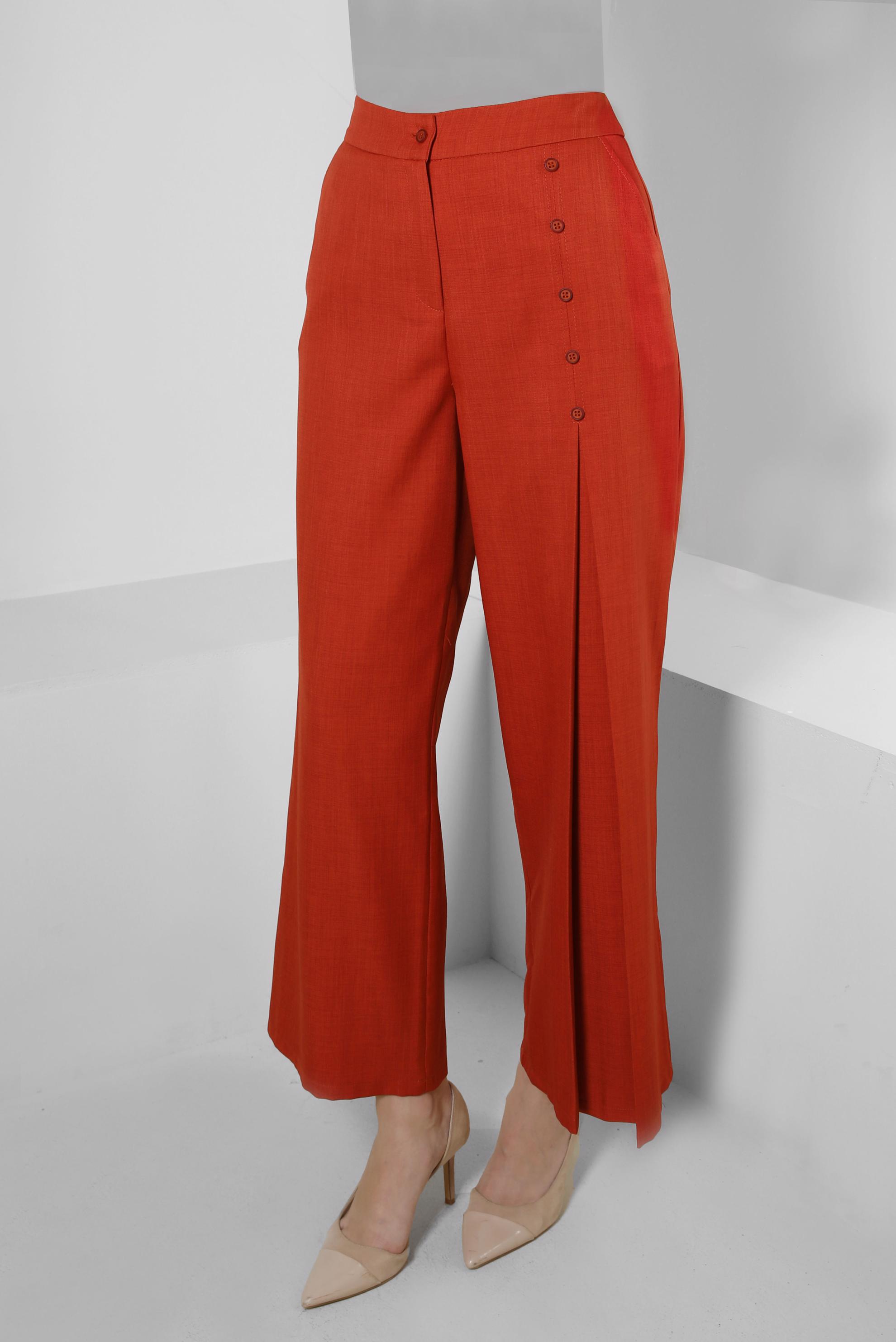 Tesettür giyim BORDO PİLE DETAYLI DÜĞMELİ GENİŞ PAÇA PANTOLON 70524