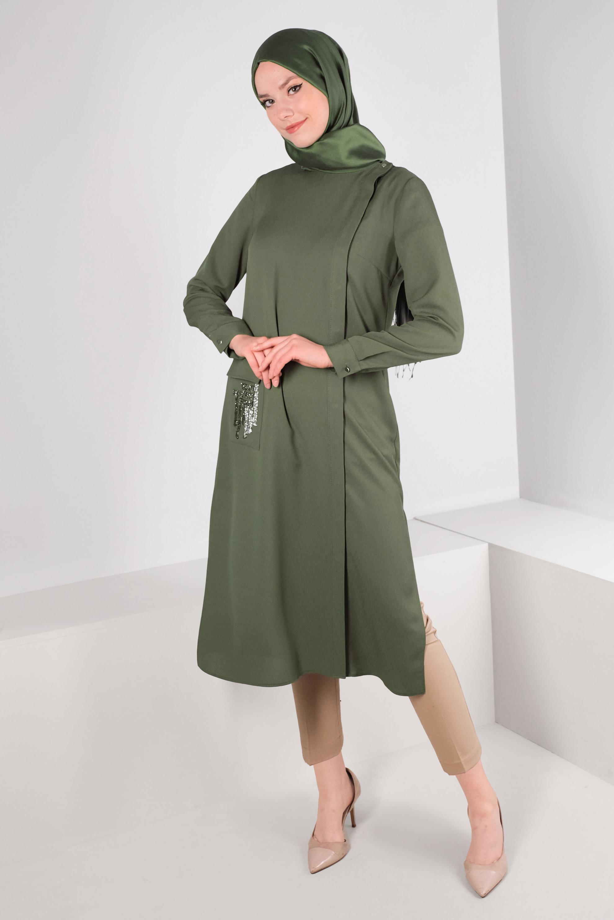 Tesettür giyim BEJ DAR PAÇA ÇİFT DÜĞMELİ PANTOLON 70525