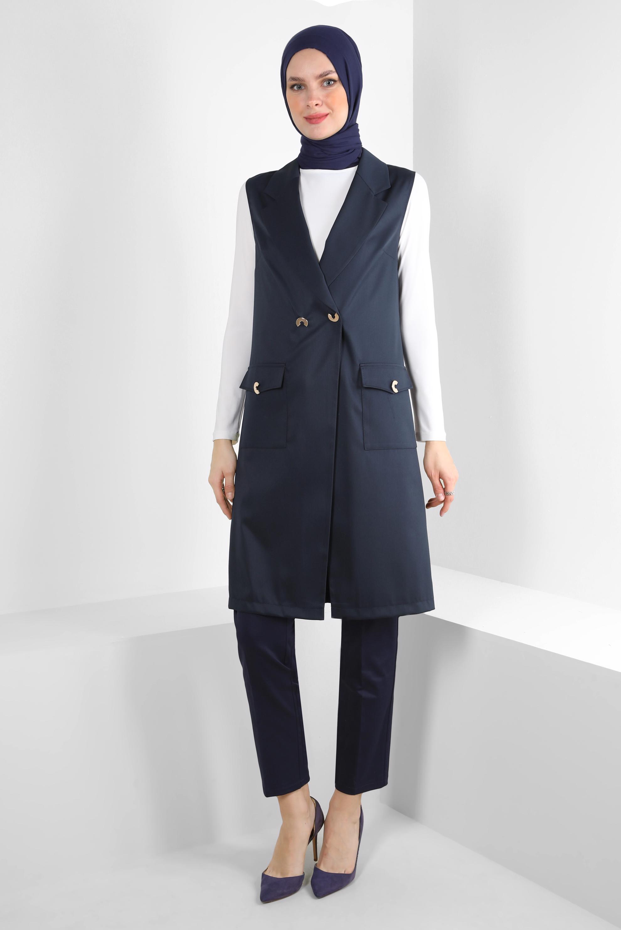 Vêtements hijab BLEU MARINE PANTALON SKINNY DOUBLE BOUTONS 70525