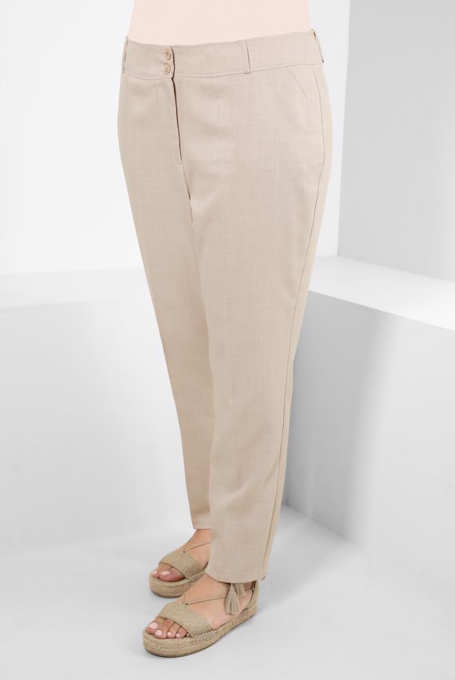 Tesettür giyim BEJ CEP DETAYLI BORU PAÇA PANTOLON 70526 - ALVİNA