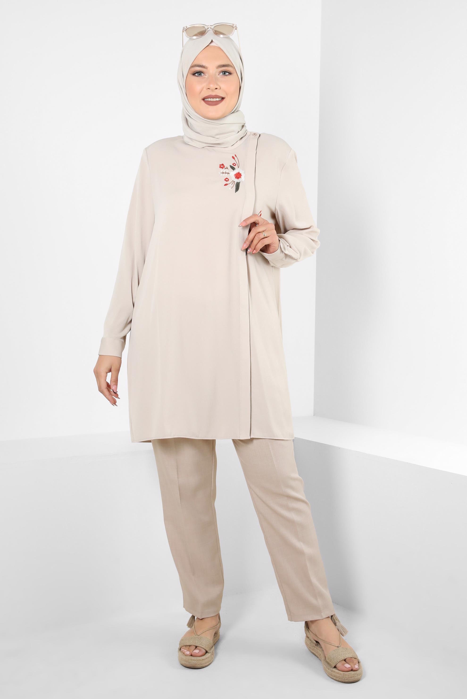 Vêtements hijab BEIGE PANTALON COUPE DROITE AVEC POCHE 70526