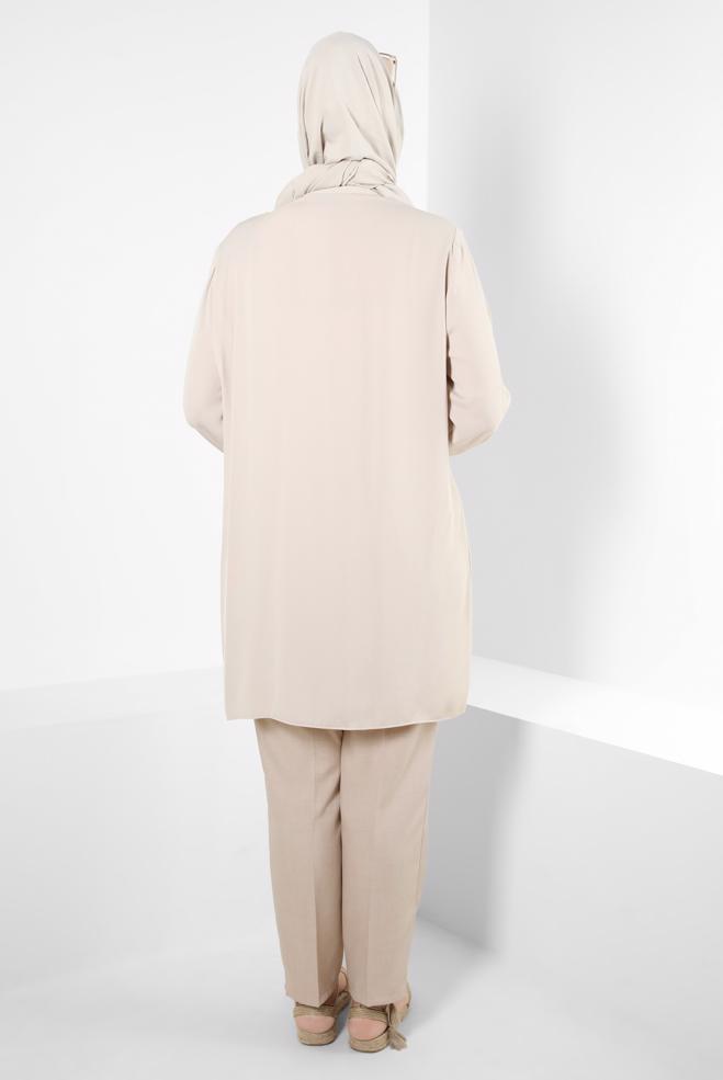 Tesettür giyim BEJ CEP DETAYLI BORU PAÇA PANTOLON 70526 - ALVİNA
