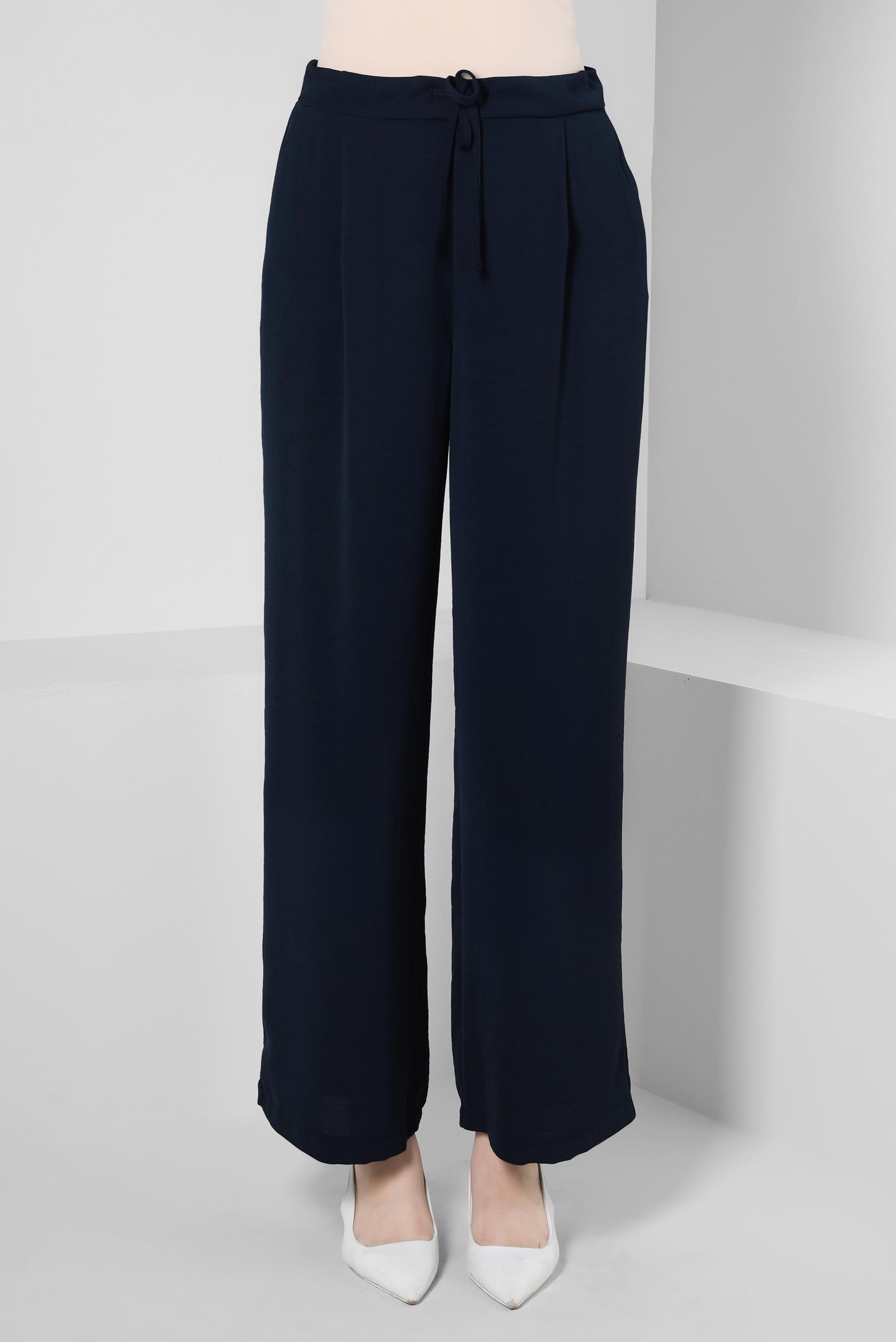 Tesettür giyim LACİVERT GENİŞ PAÇA BAĞCIK DETAYLI PANTOLON 70528