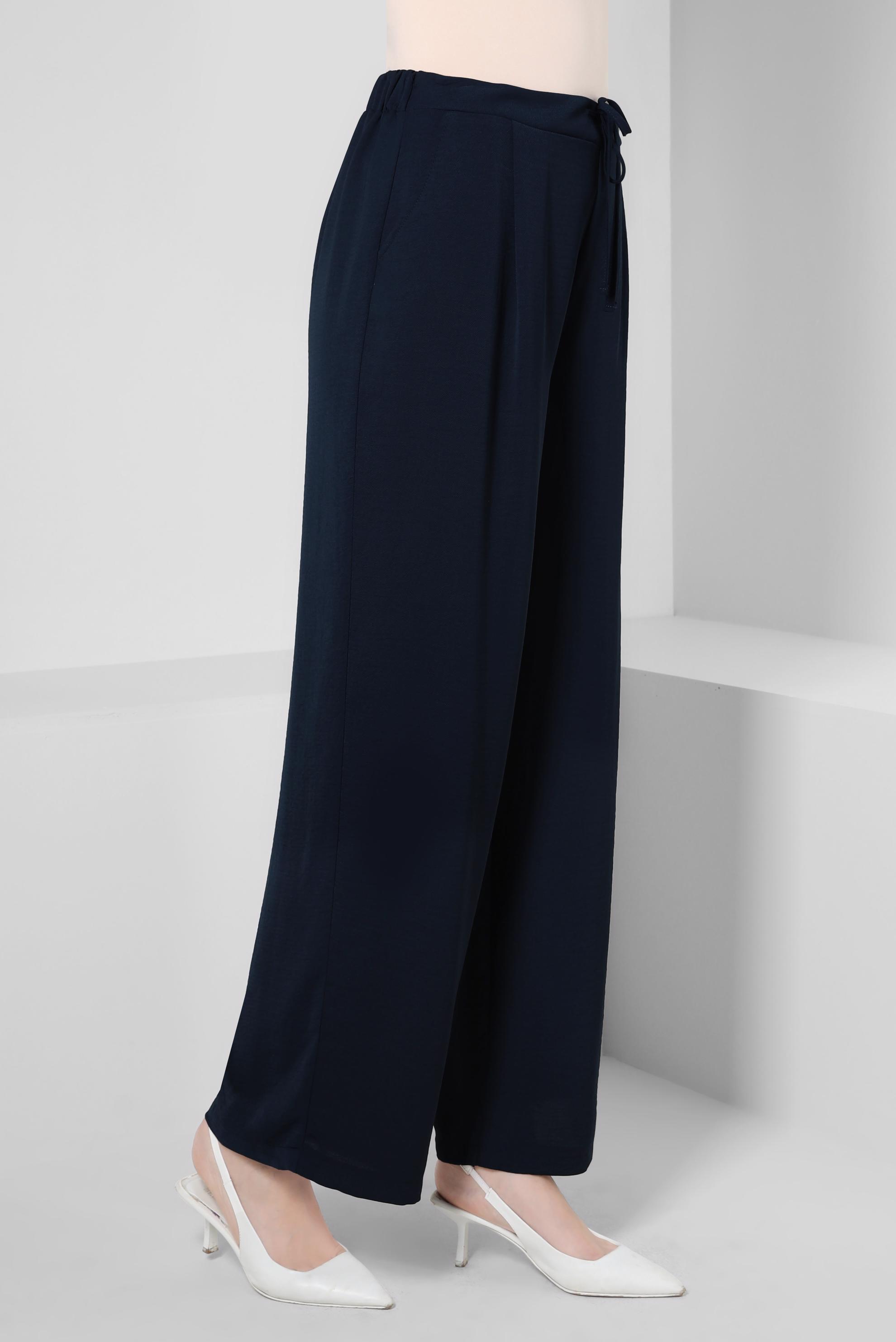 Tesettür giyim LACİVERT GENİŞ PAÇA BAĞCIK DETAYLI PANTOLON 70528