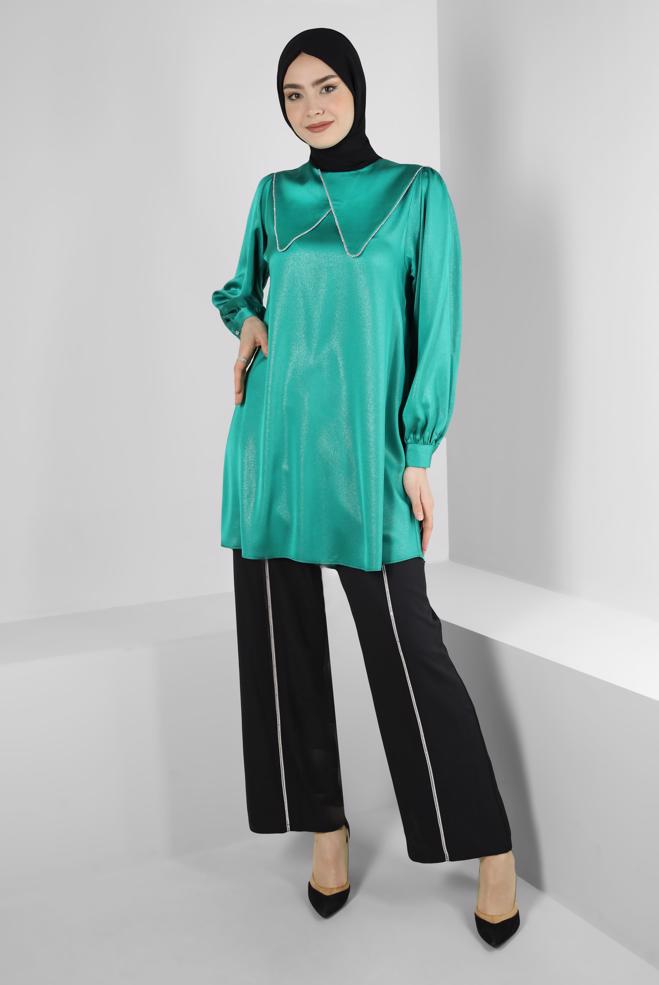 Tesettür giyim  ŞERİT DETAYLI GENİŞ PAÇA PANTOLON 70530 - ALVİNA