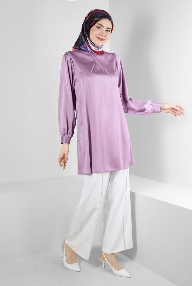 Tesettür giyim  ŞERİT DETAYLI GENİŞ PAÇA PANTOLON 70530 - ALVİNA