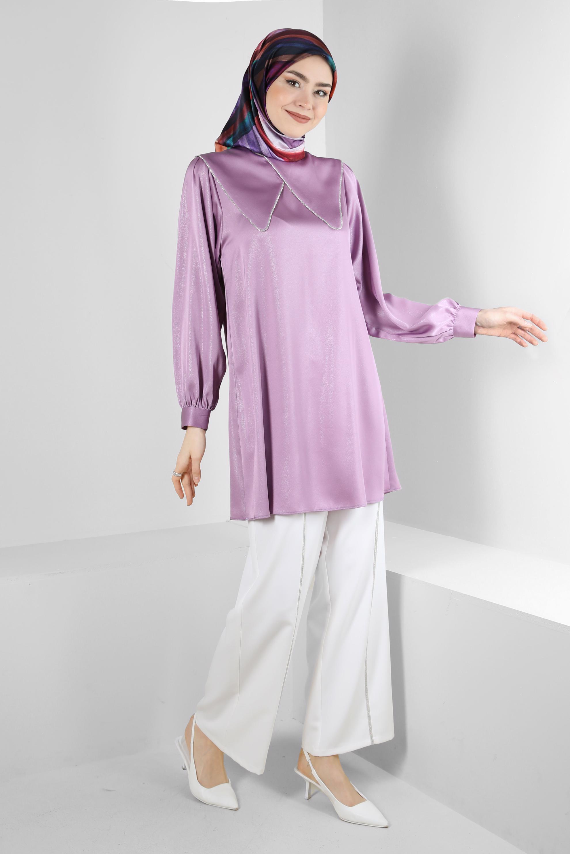 Tesettür giyim BEYAZ ŞERİT DETAYLI GENİŞ PAÇA PANTOLON 70530