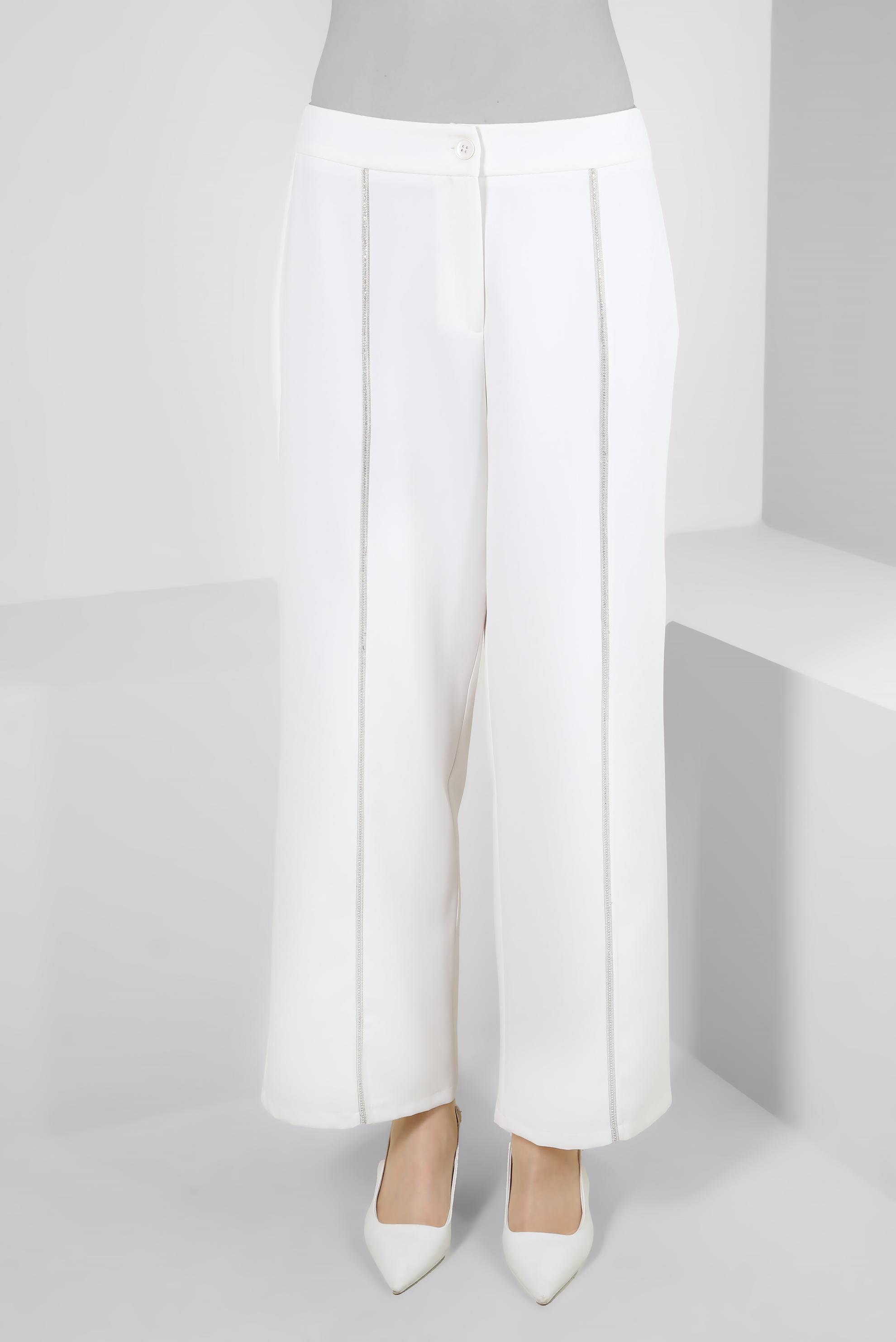 Tesettür giyim BEYAZ ŞERİT DETAYLI GENİŞ PAÇA PANTOLON 70530