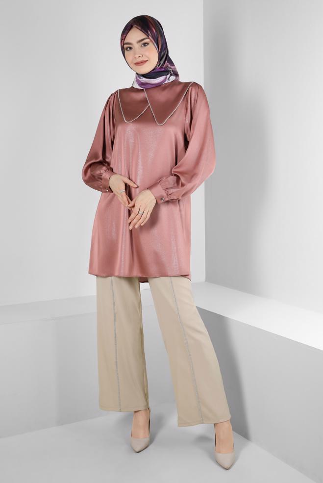 Vêtements hijab  PANTALON LARGE À RAYURES 70530 - ALVİNA