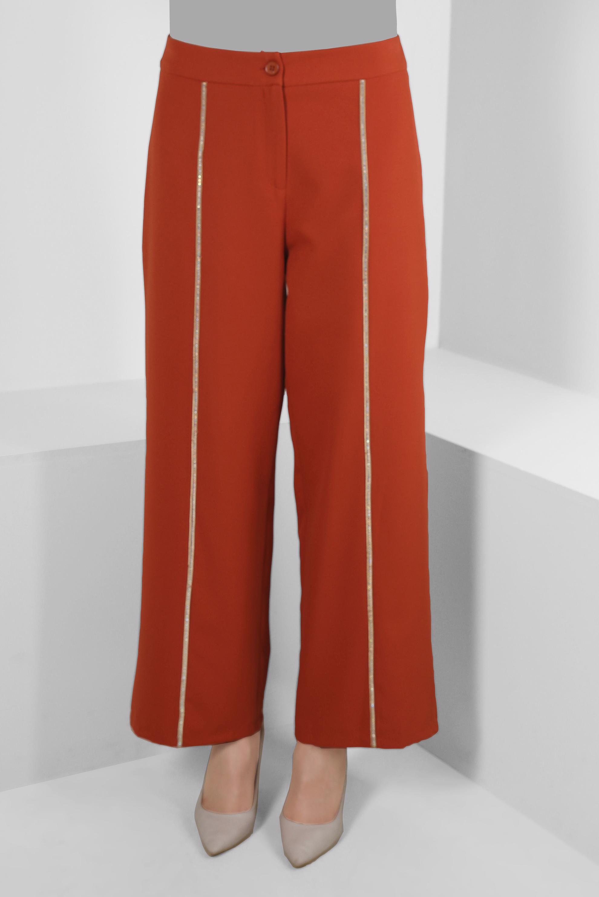 Tesettür giyim TURUNCU ŞERİT DETAYLI GENİŞ PAÇA PANTOLON 70530