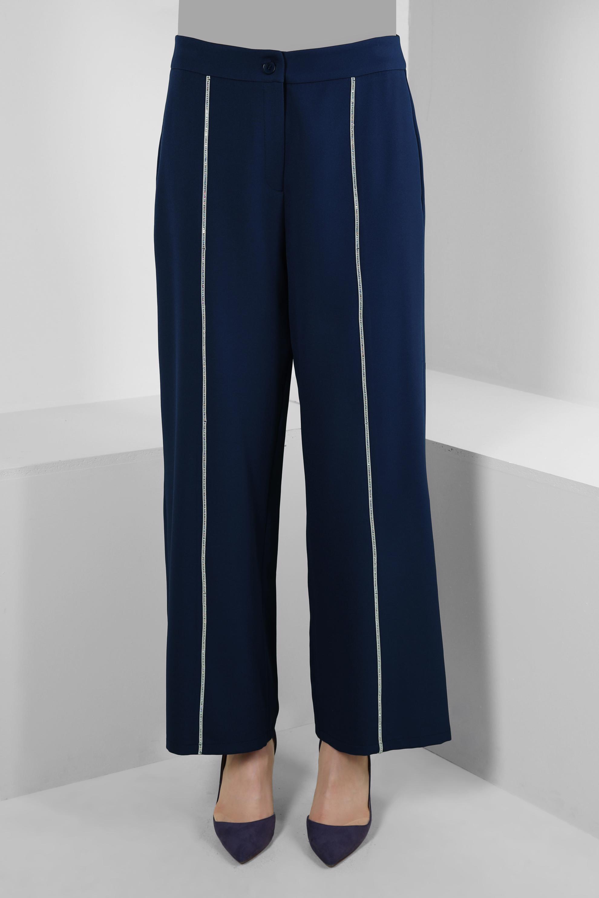Tesettür giyim LACİVERT ŞERİT DETAYLI GENİŞ PAÇA PANTOLON 70530