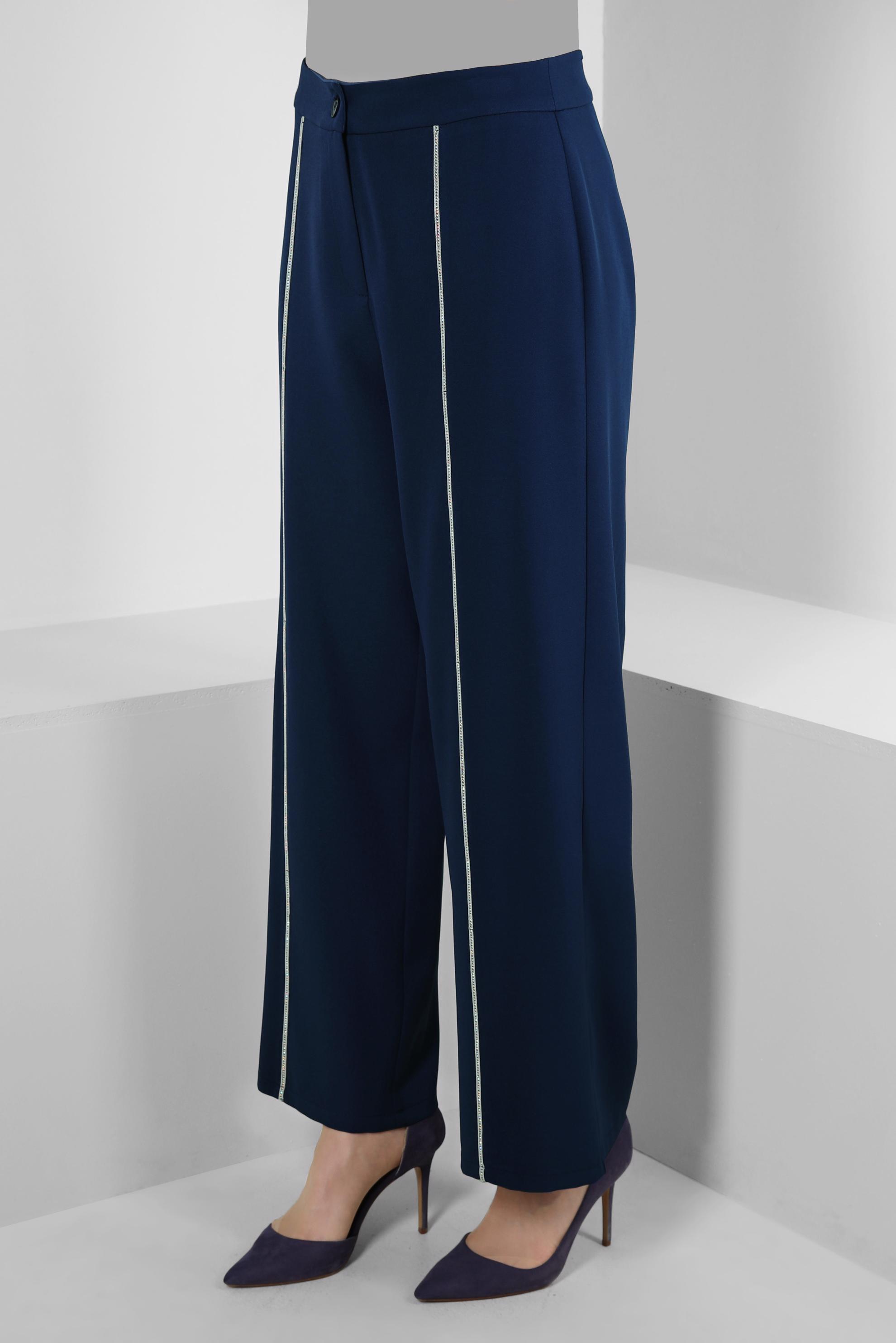 Tesettür giyim LACİVERT ŞERİT DETAYLI GENİŞ PAÇA PANTOLON 70530