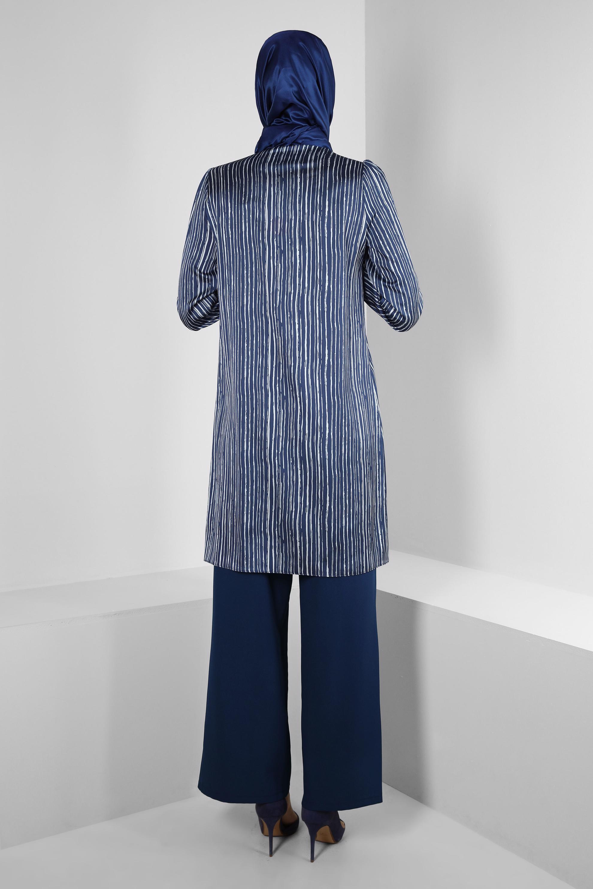 Tesettür giyim LACİVERT ŞERİT DETAYLI GENİŞ PAÇA PANTOLON 70530