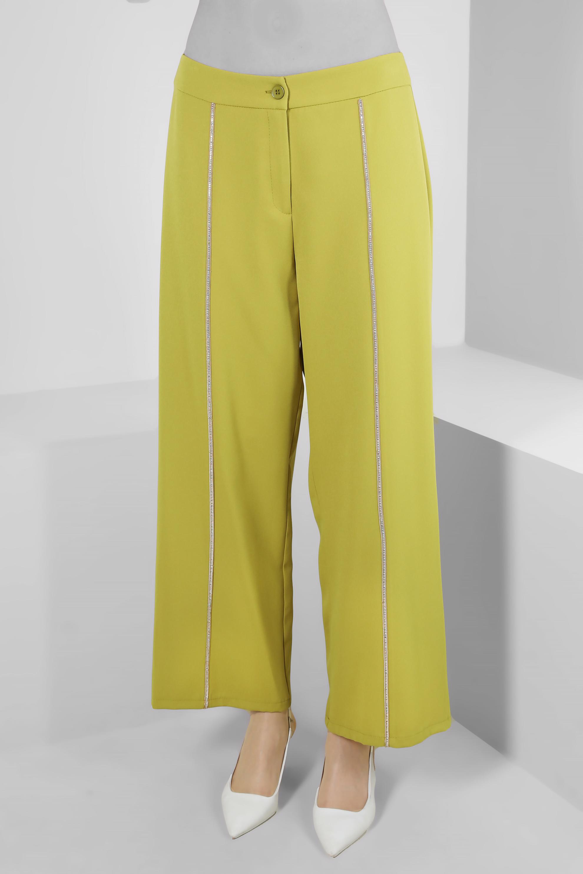 Tesettür giyim YEŞİL ŞERİT DETAYLI GENİŞ PAÇA PANTOLON 70530