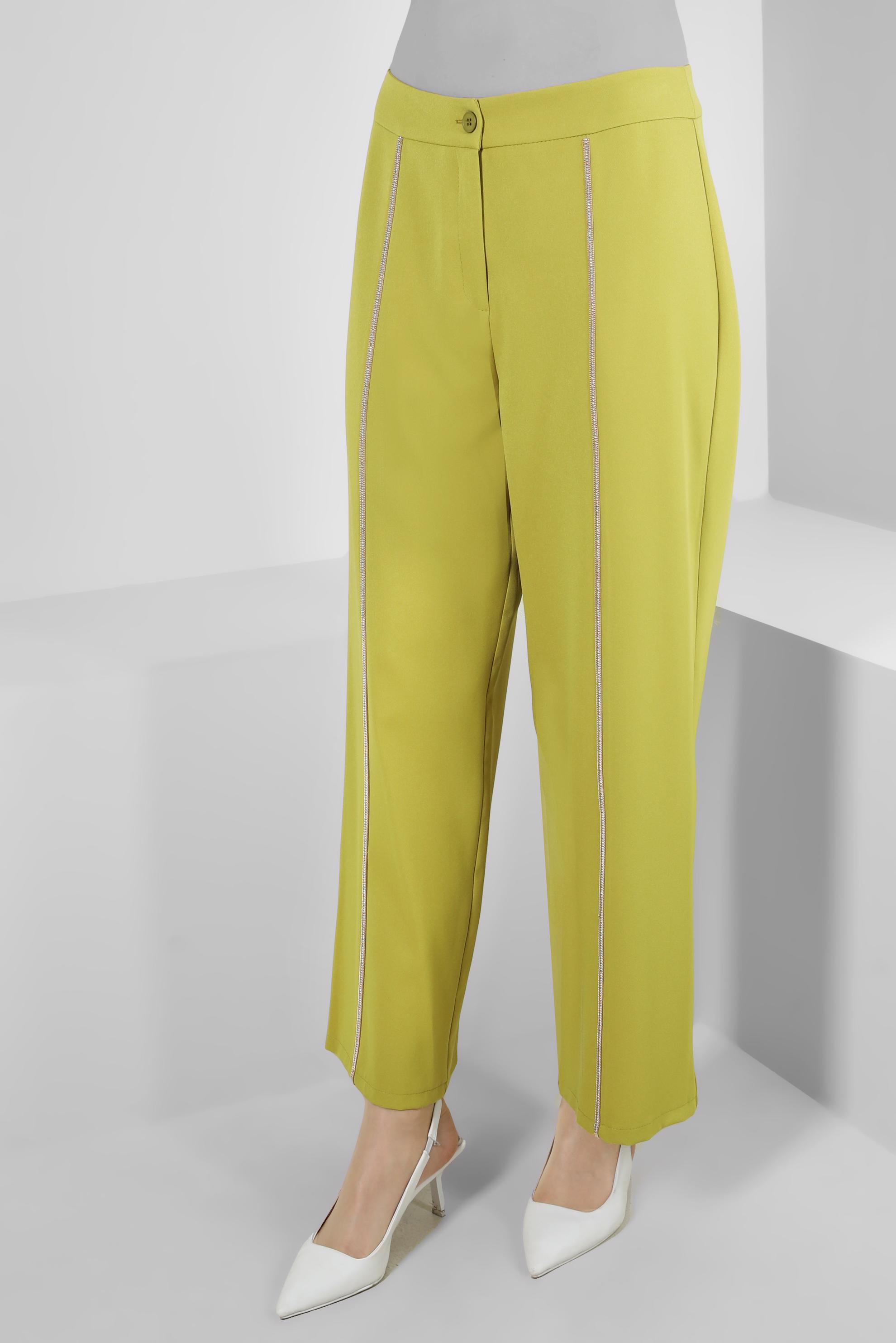 Tesettür giyim YEŞİL ŞERİT DETAYLI GENİŞ PAÇA PANTOLON 70530