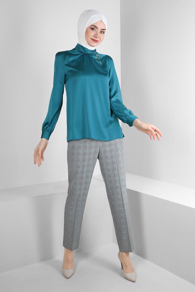 Tesettür giyim  EKOSE DESENLİ KLASİK PANTOLON 70531-1 - ALVİNA