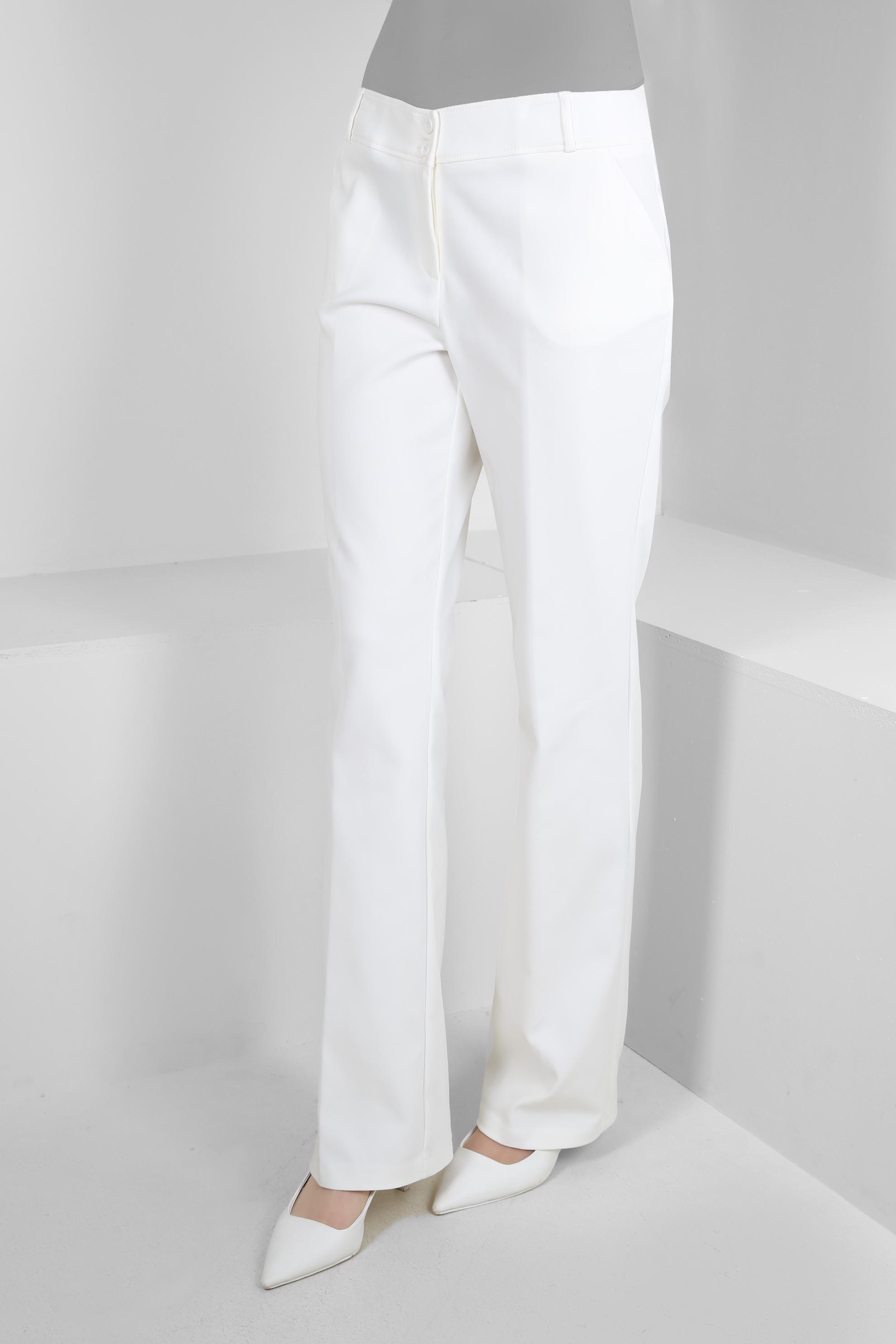 Tesettür giyim BEYAZ İSPANYOL PAÇA KLASİK PANTOLON 70532