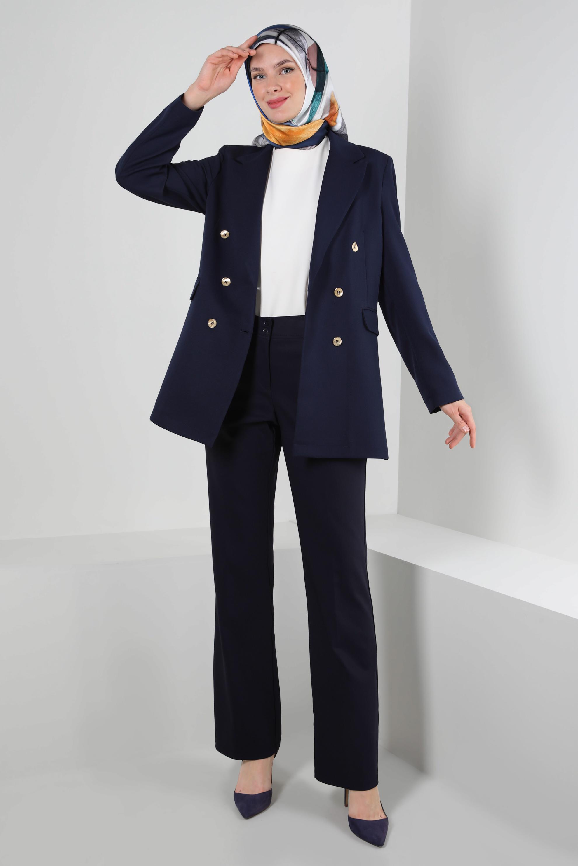 Tesettür giyim LACİVERT İSPANYOL PAÇA KLASİK PANTOLON 70532