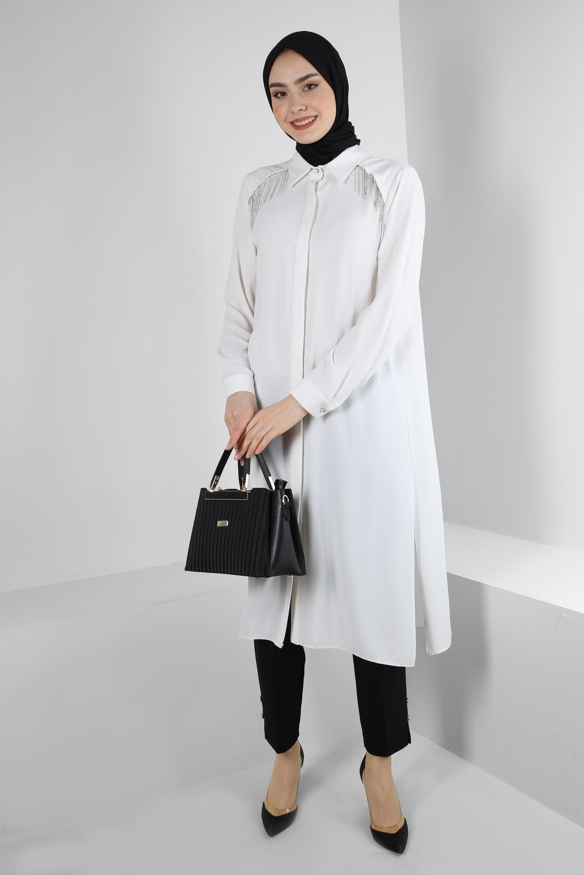 Tesettür giyim SİYAH DÜĞME DETAYLI KLASİK PANTOLON 70533