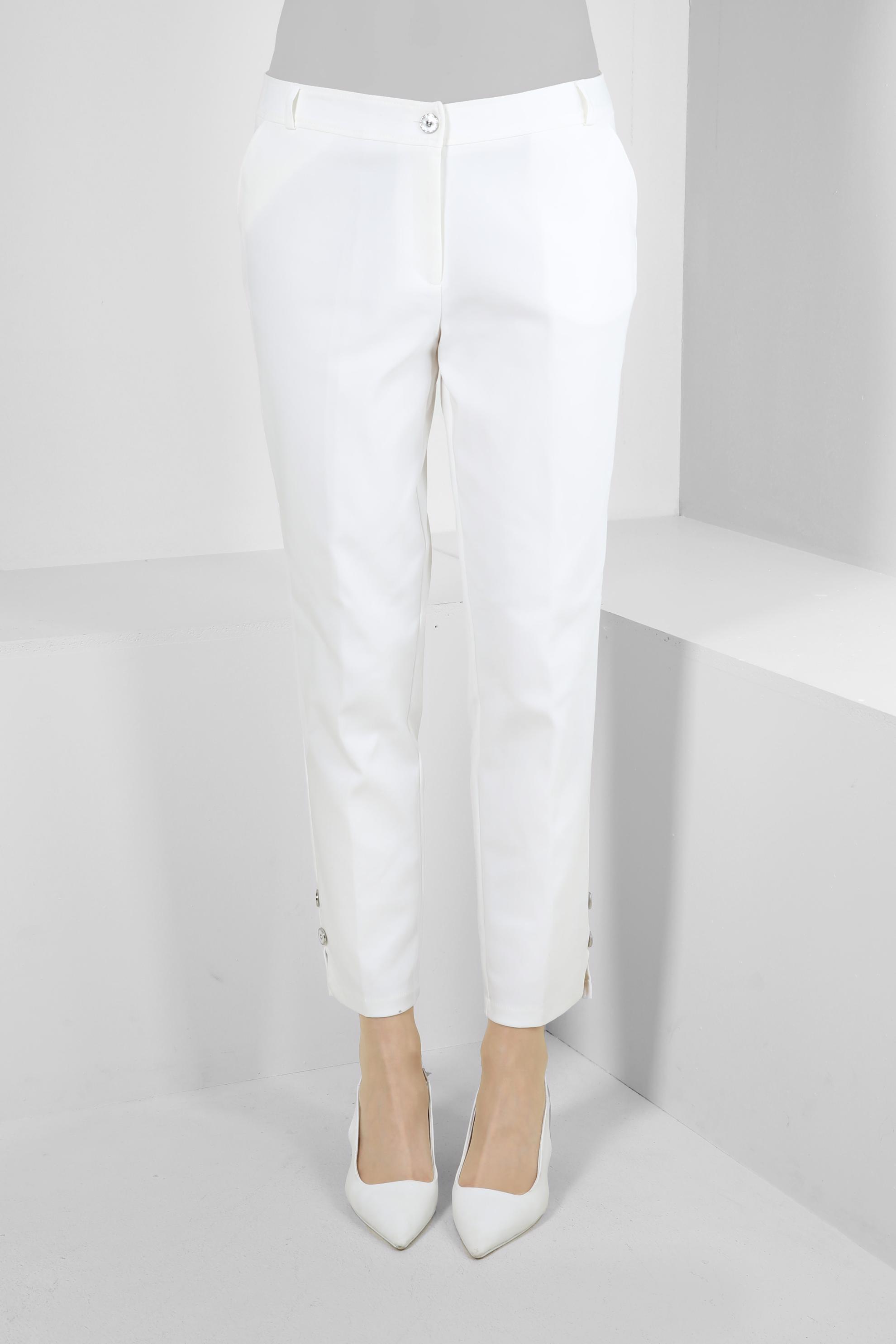 Tesettür giyim BEYAZ DÜĞME DETAYLI KLASİK PANTOLON 70533