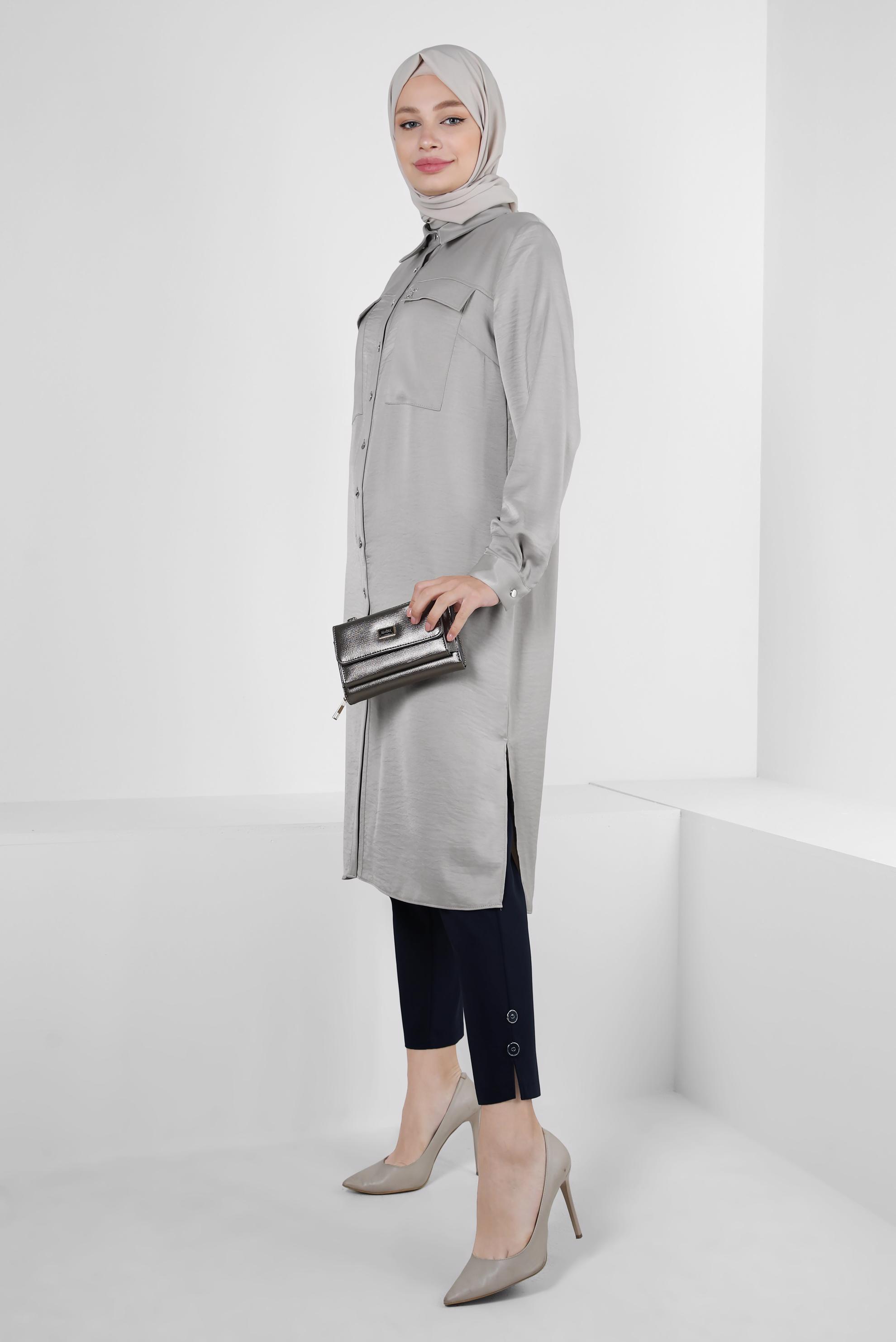 Tesettür giyim LACİVERT DÜĞME DETAYLI KLASİK PANTOLON 70533