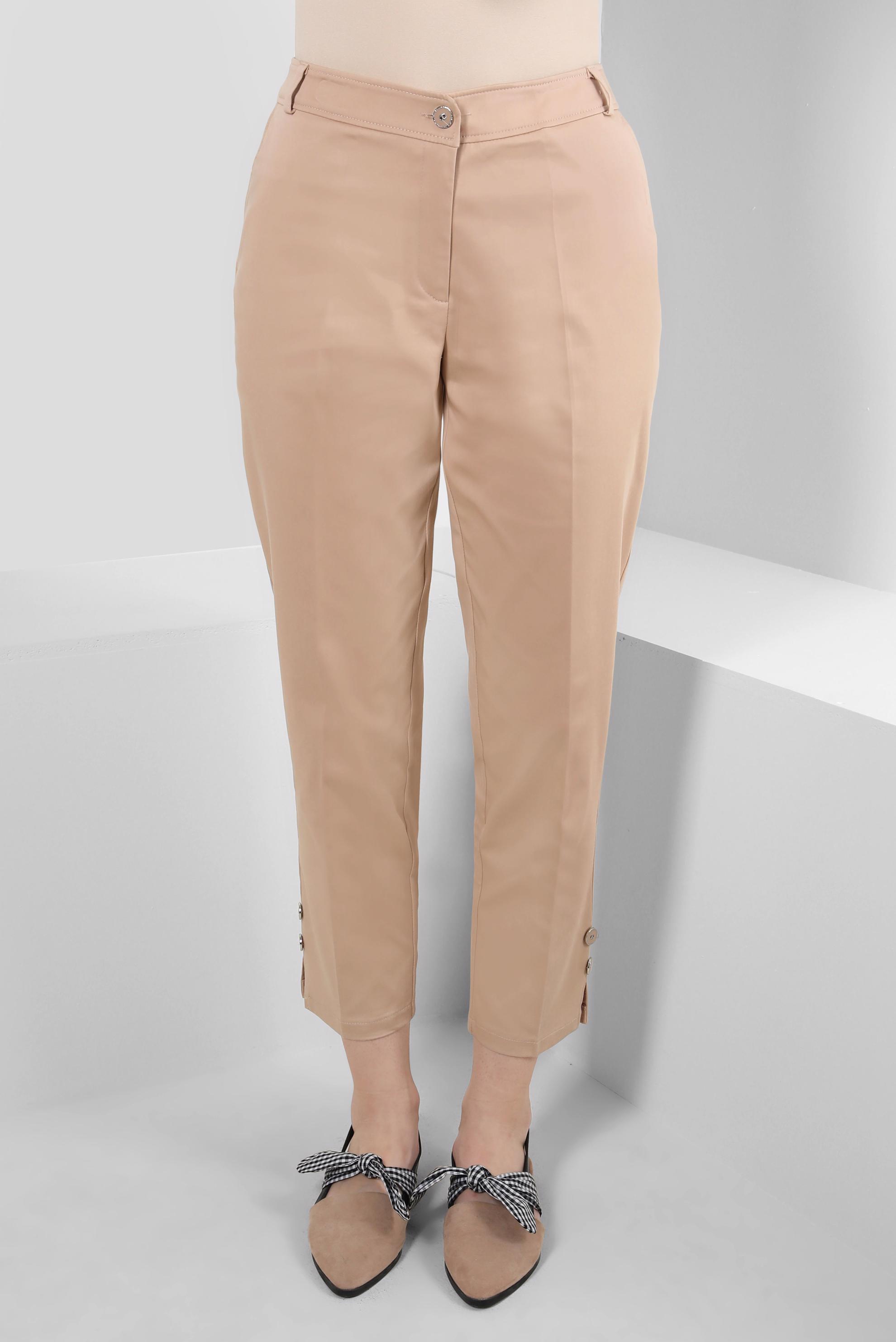 Tesettür giyim BEJ DÜĞME DETAYLI YÜKSEK BEL PANTOLON 70533-1