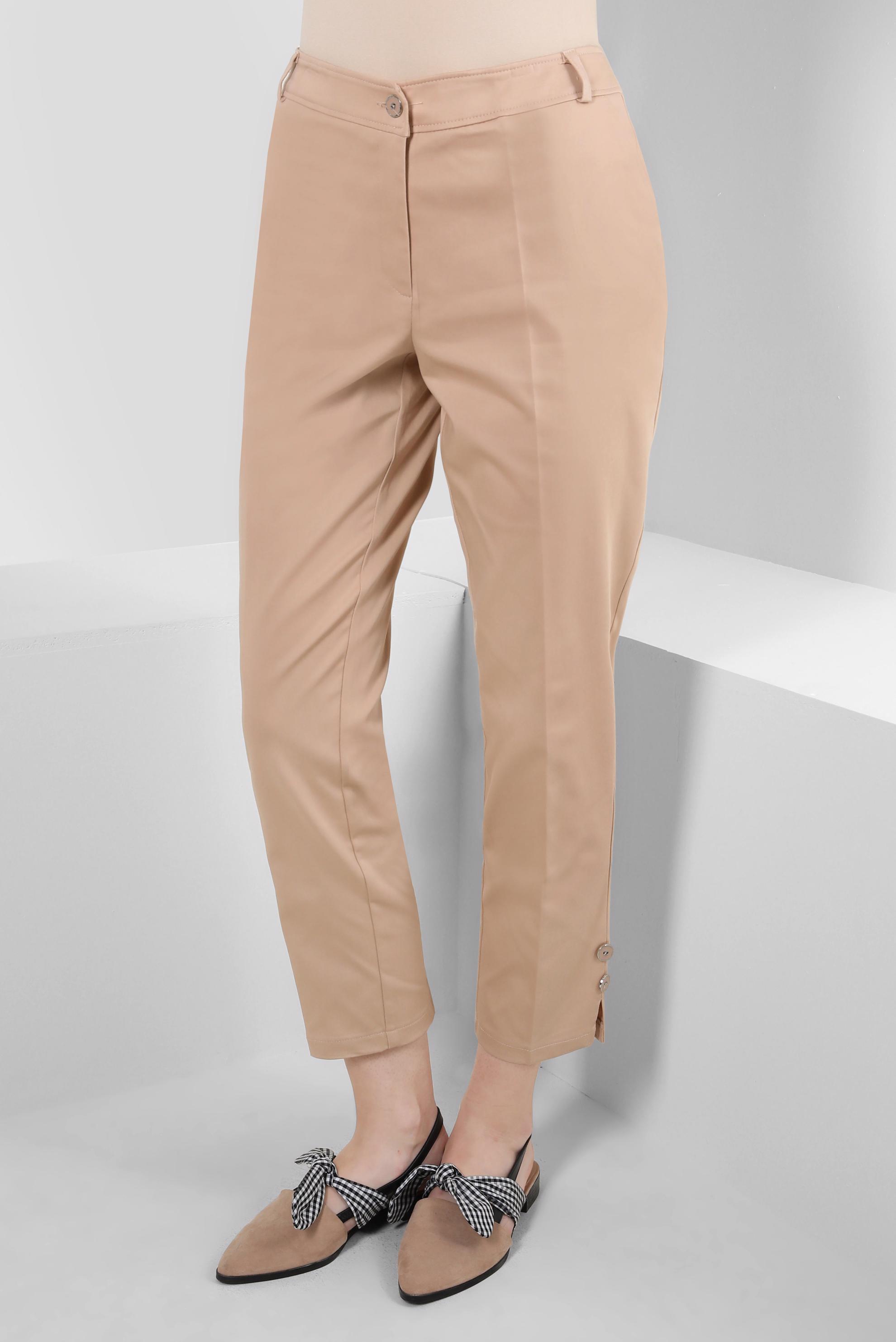 Tesettür giyim BEJ DÜĞME DETAYLI YÜKSEK BEL PANTOLON 70533-1