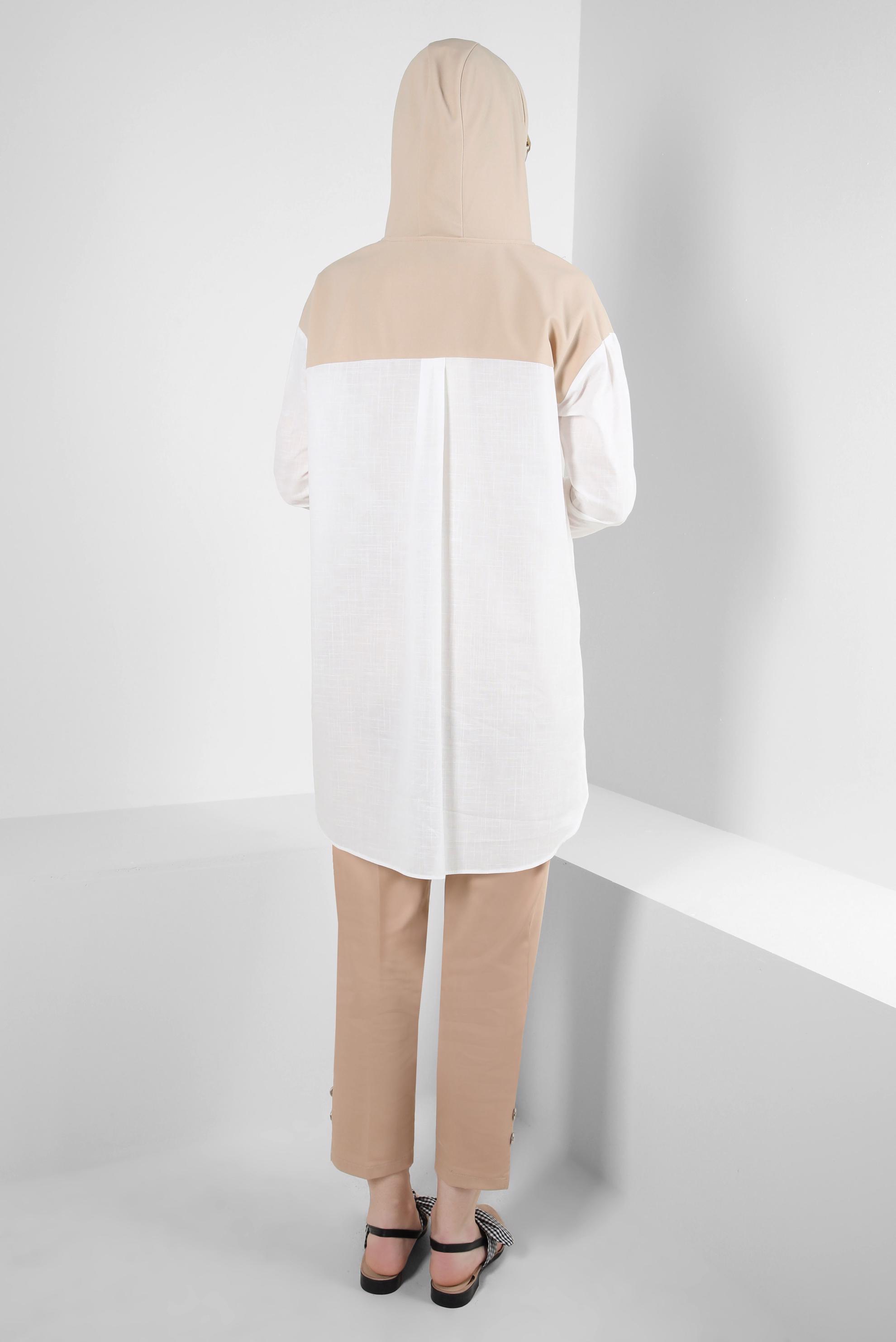 Tesettür giyim BEJ DÜĞME DETAYLI YÜKSEK BEL PANTOLON 70533-1