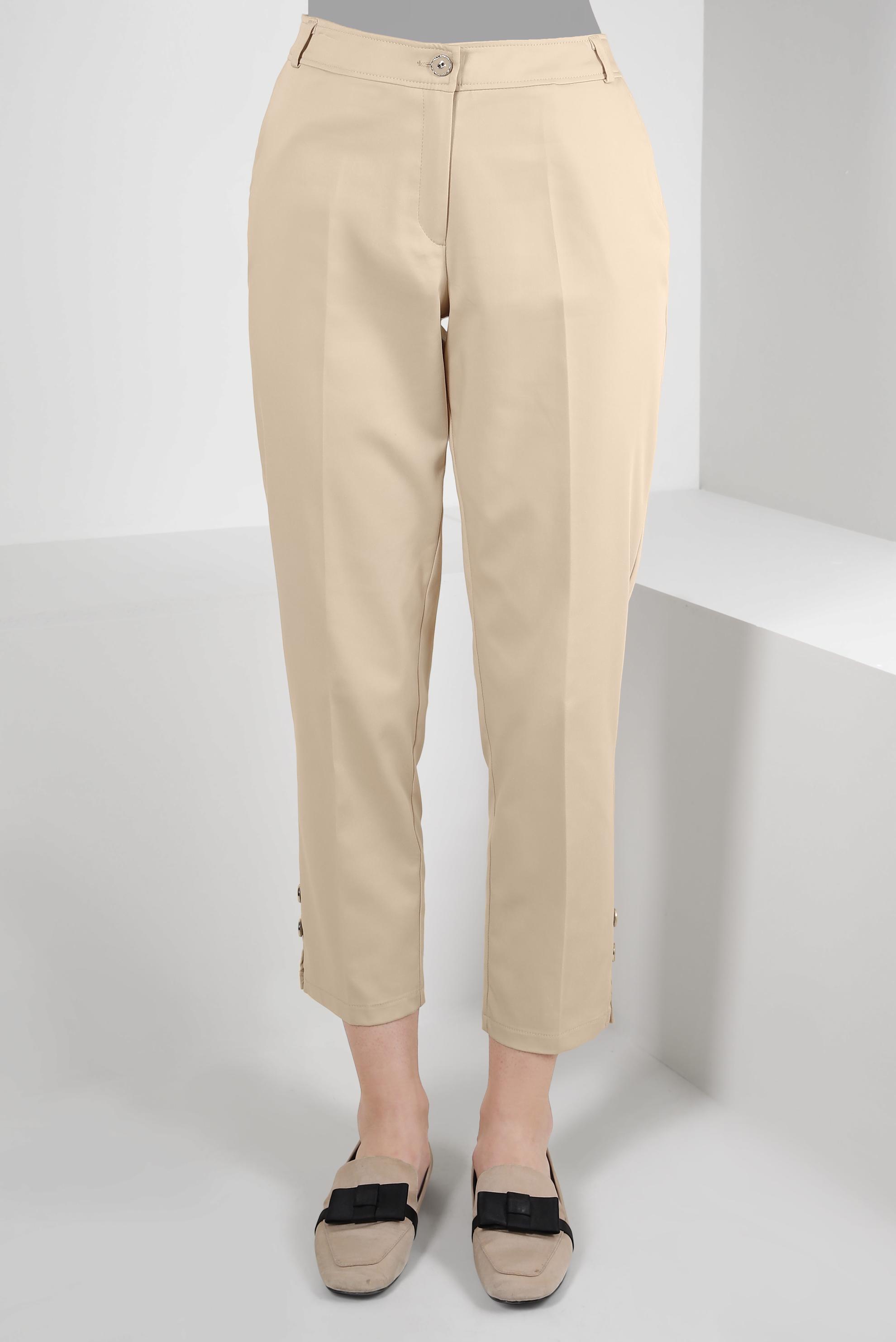 Tesettür giyim BEJ DÜĞME DETAYLI YÜKSEK BEL PANTOLON 70533-1