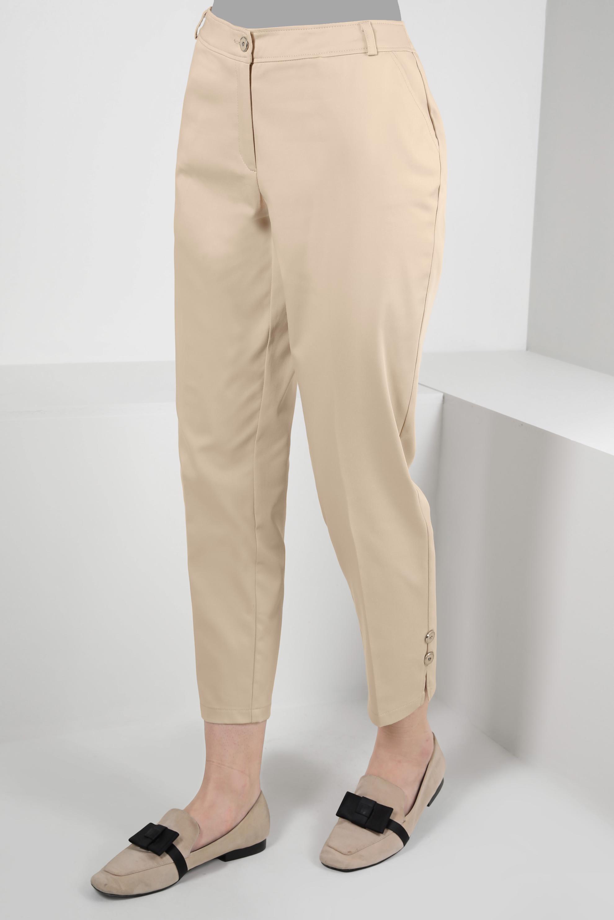 Tesettür giyim BEJ DÜĞME DETAYLI YÜKSEK BEL PANTOLON 70533-1