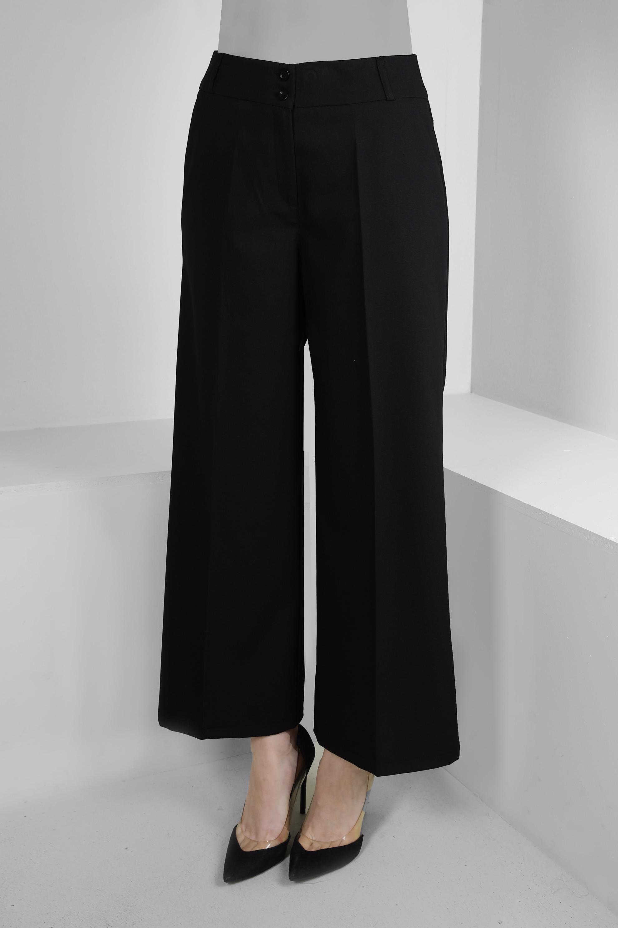 Tesettür giyim SİYAH GENİŞ PAÇA KLASİK PANTOLON 70535