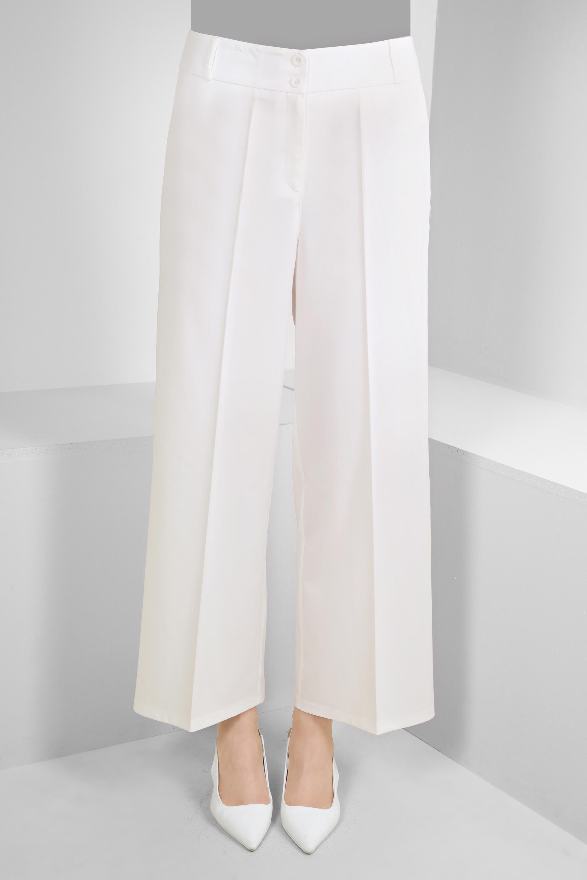 Tesettür giyim BEYAZ GENİŞ PAÇA KLASİK PANTOLON 70535