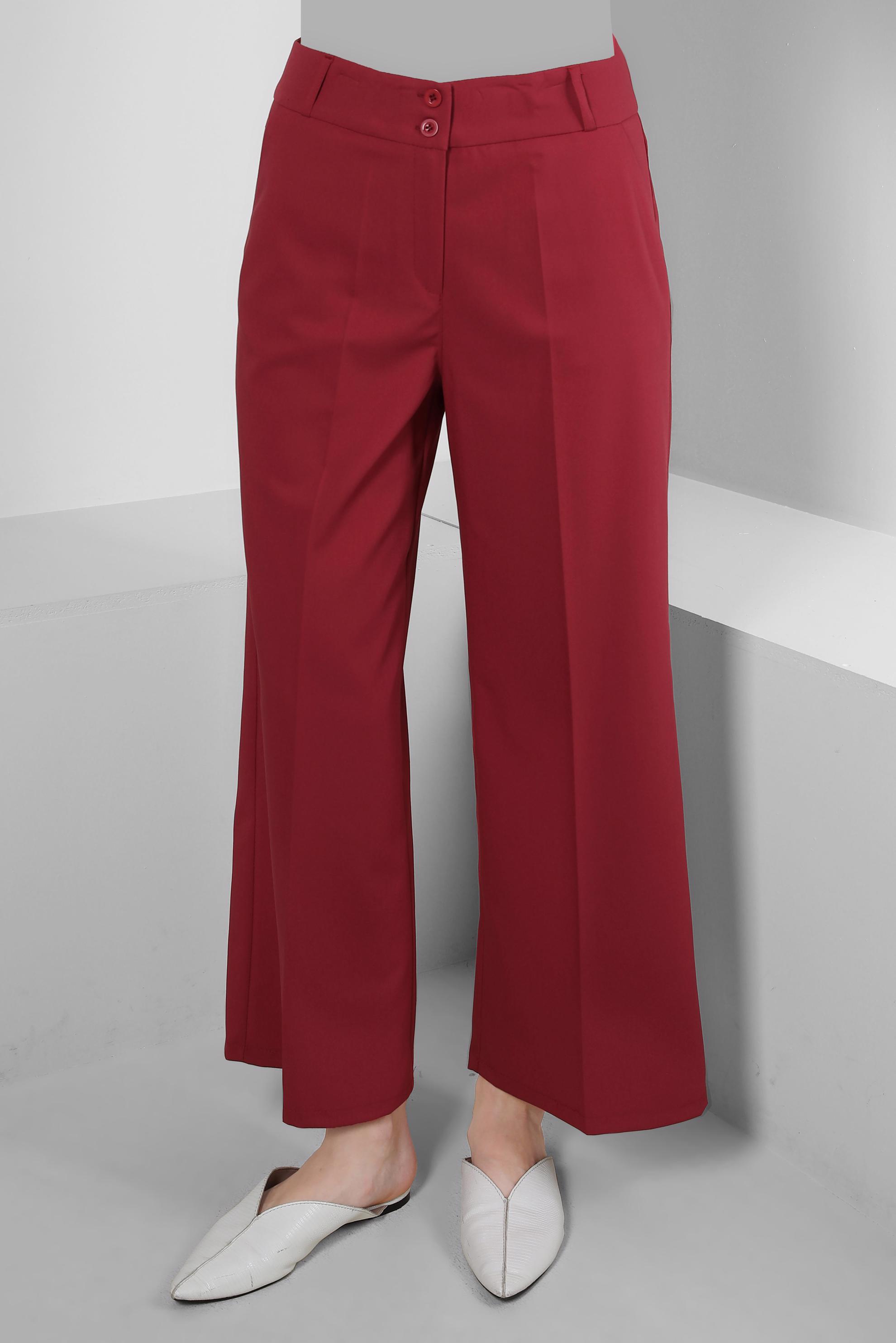 Tesettür giyim KIRMIZI GENİŞ PAÇA KLASİK PANTOLON 70535