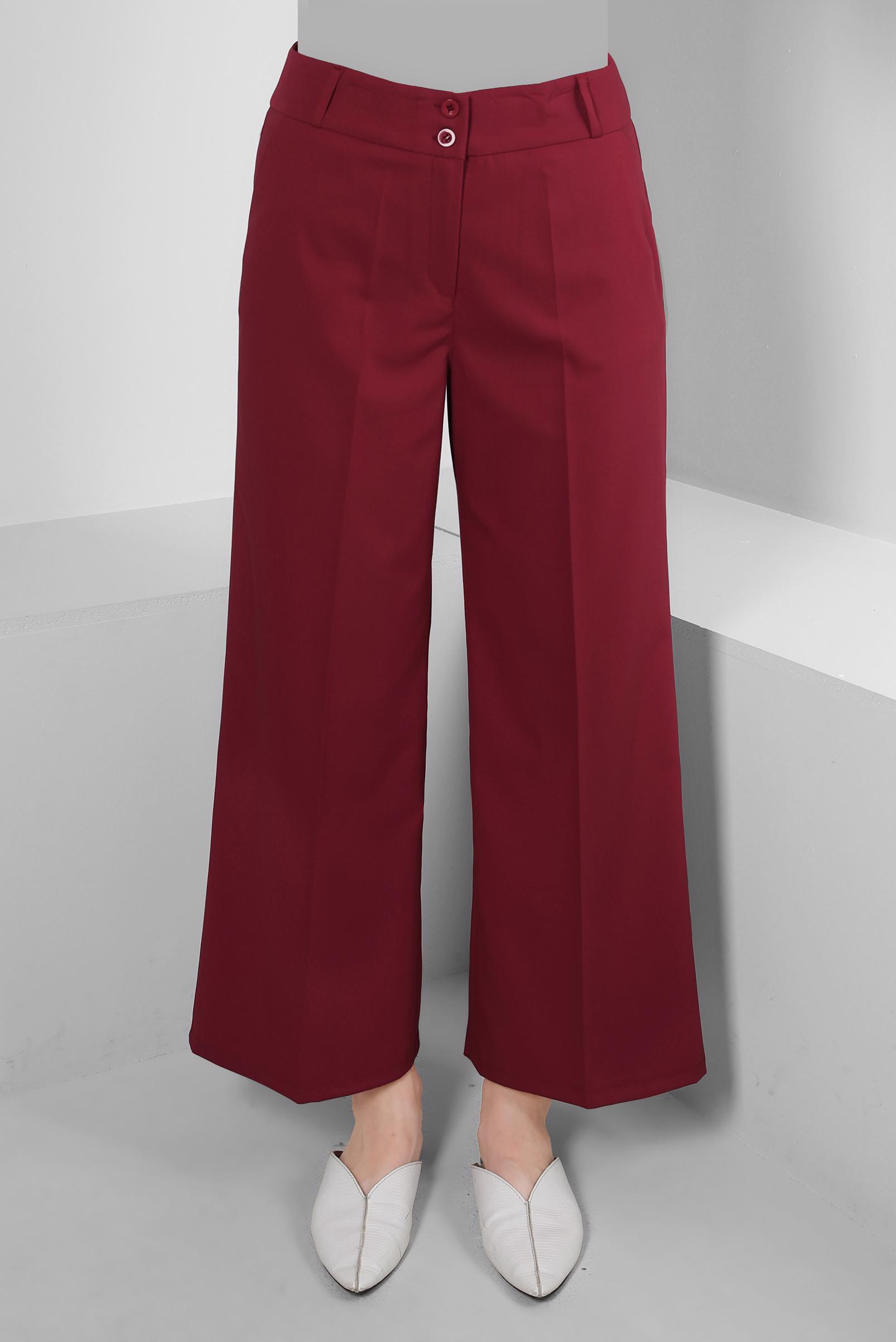 Tesettür giyim BORDO GENİŞ PAÇA KLASİK PANTOLON 70535