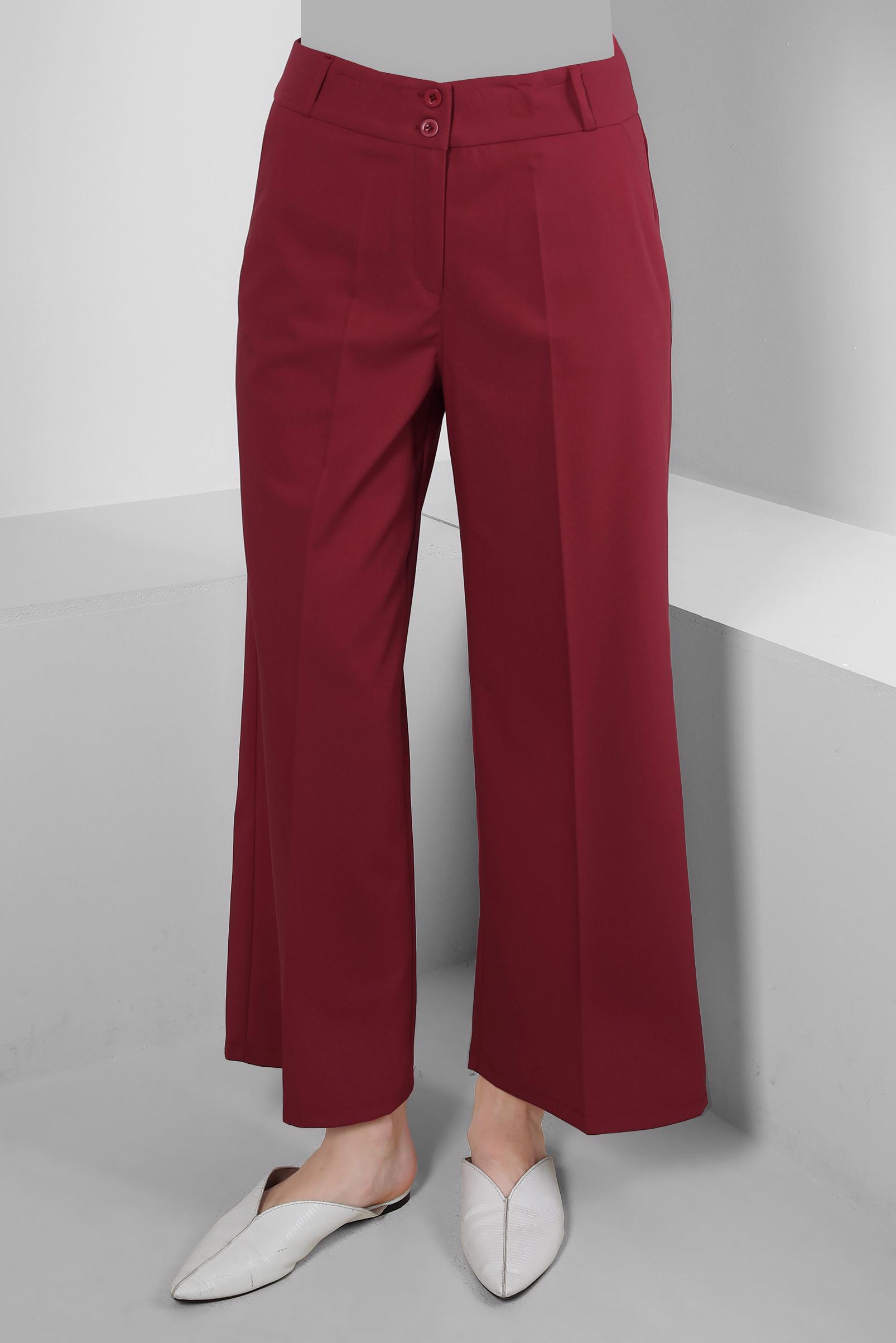 Tesettür giyim BORDO GENİŞ PAÇA KLASİK PANTOLON 70535