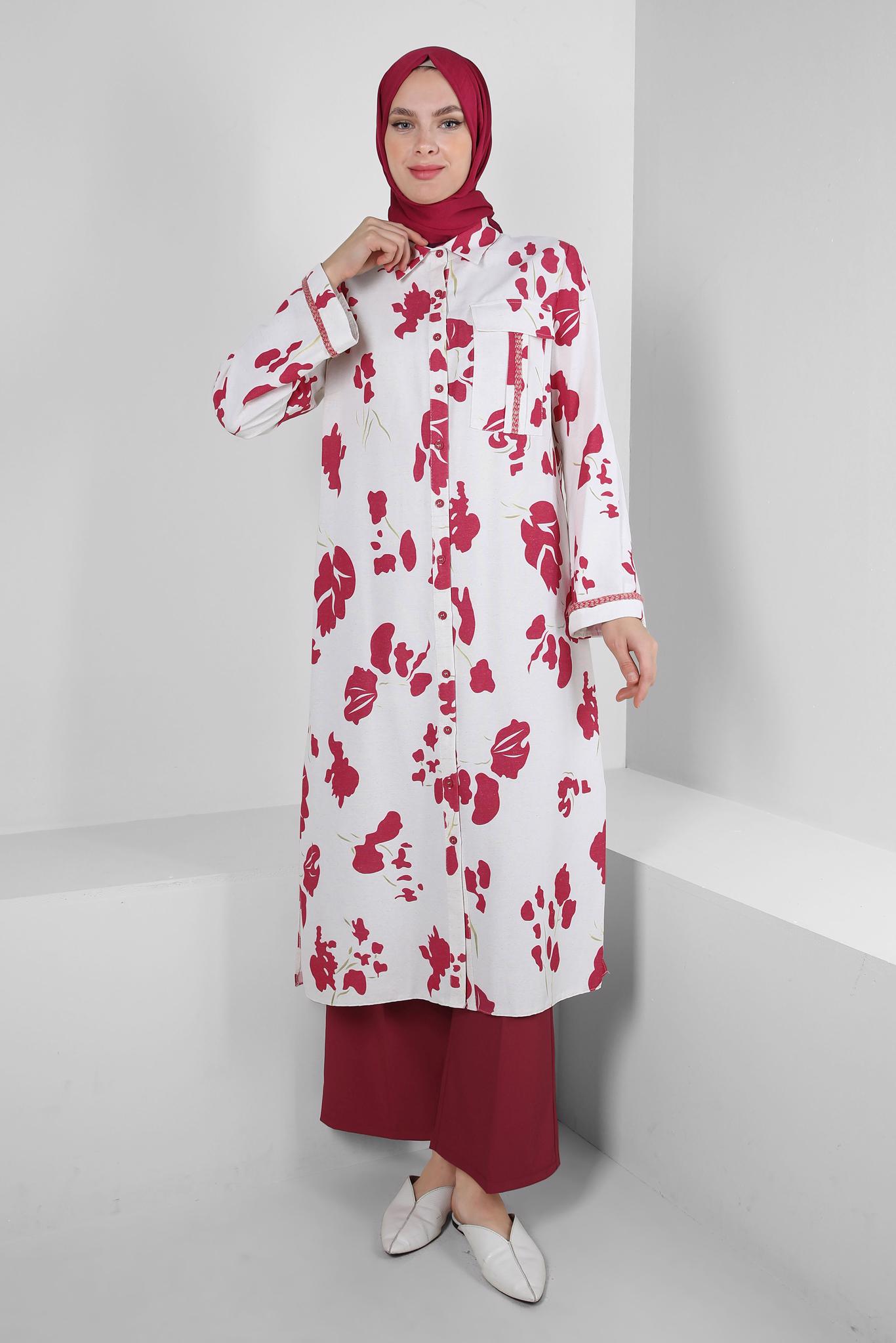 Tesettür giyim BORDO GENİŞ PAÇA KLASİK PANTOLON 70535