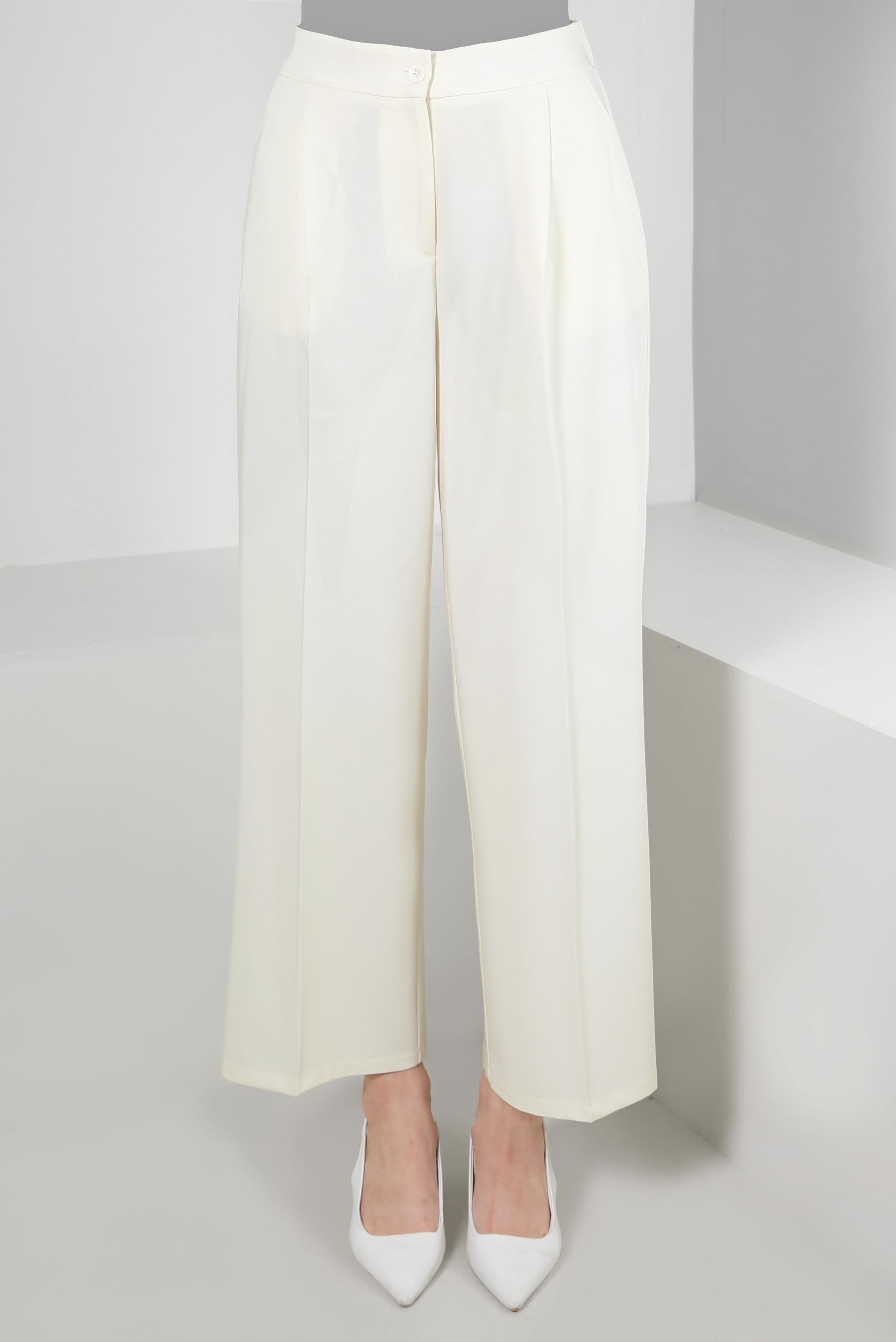 Tesettür giyim BEYAZ GENİŞ PAÇA KLASİK PANTOLON 70536