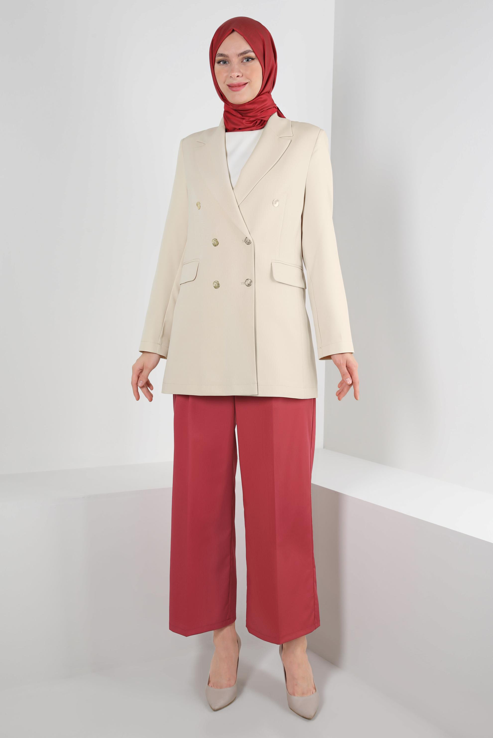 Tesettür giyim KIRMIZI GENİŞ PAÇA KLASİK PANTOLON 70536
