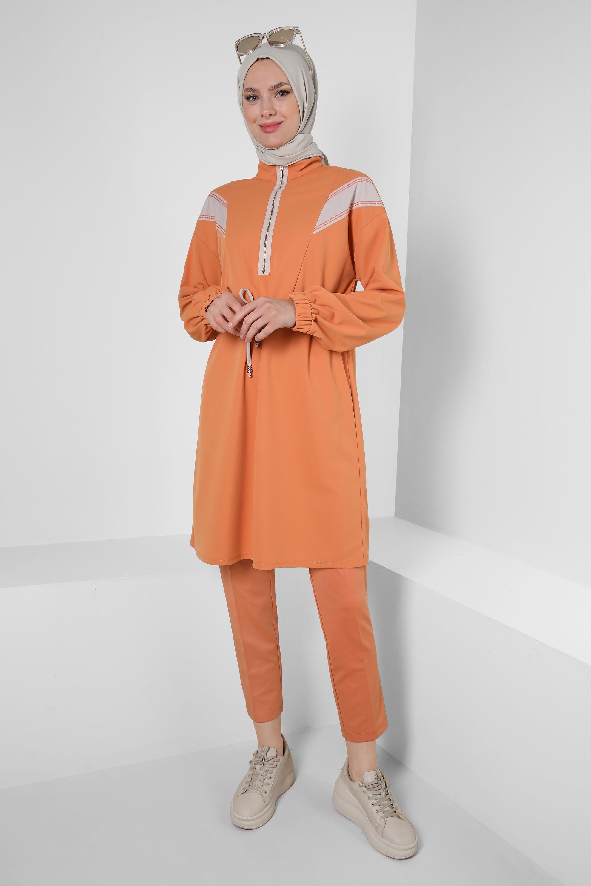 Tesettür giyim TURUNCU YÜKSEK BEL DAR PAÇA PANTOLON 70537