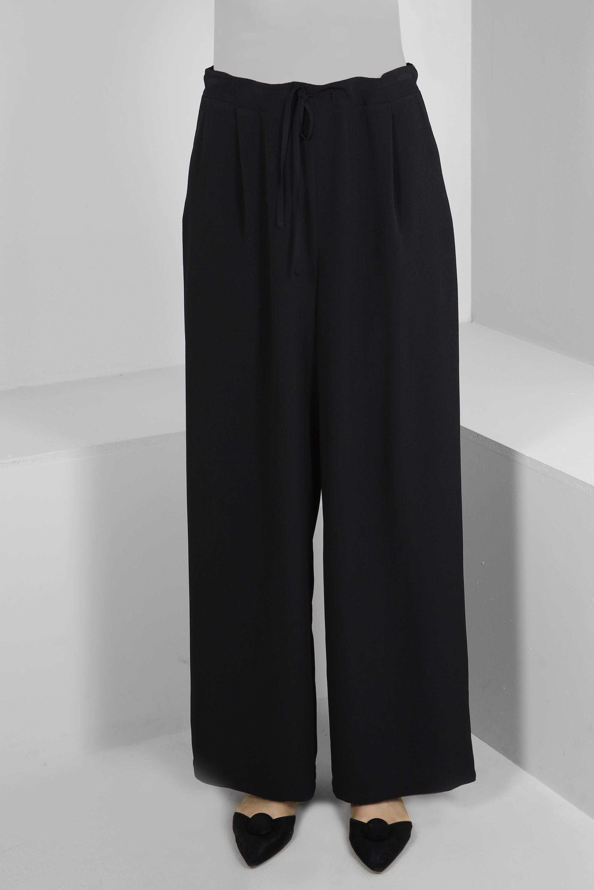 Tesettür giyim SİYAH GENİŞ PAÇA BELİ LASTİKLİ PANTOLON 70539