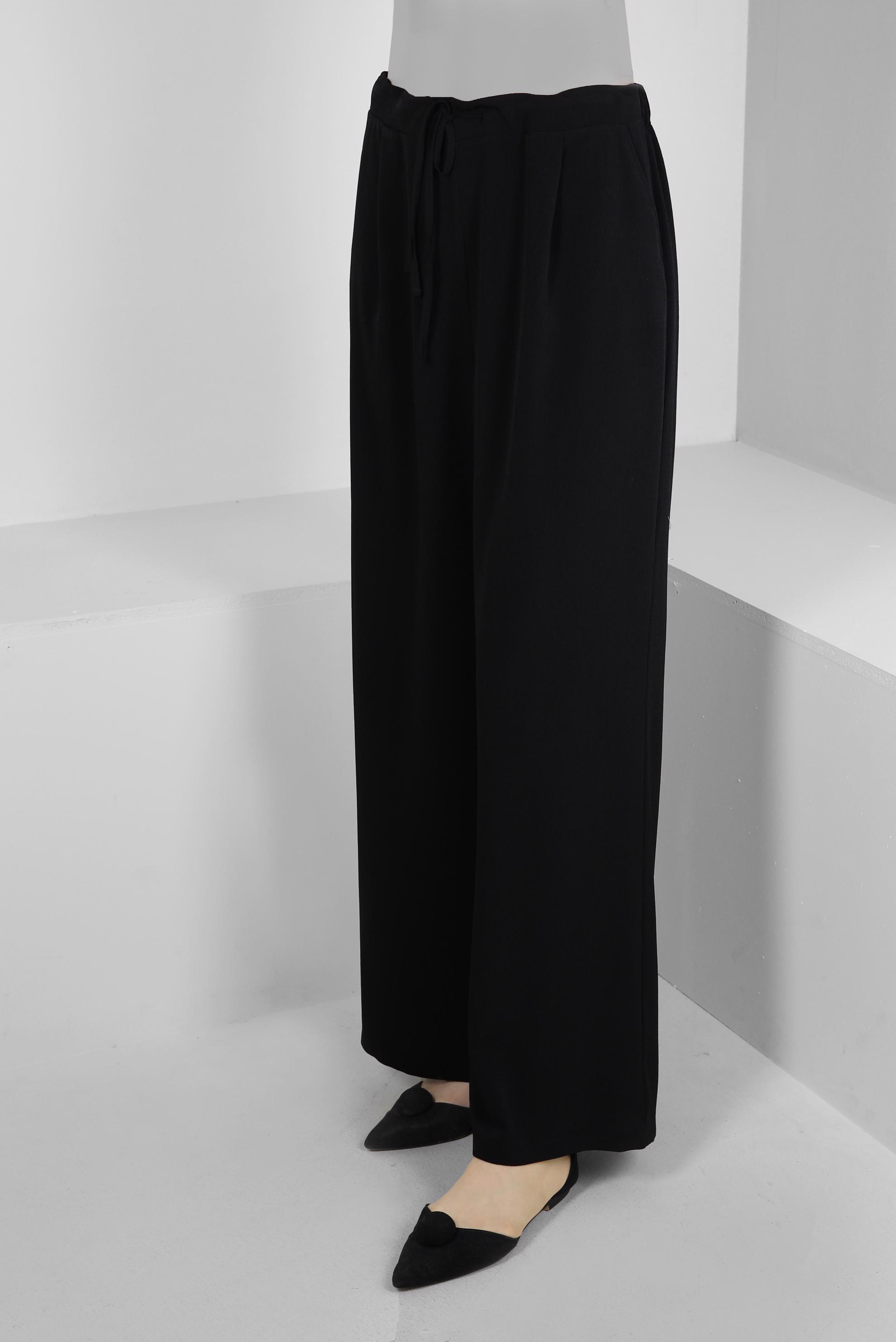 Tesettür giyim SİYAH GENİŞ PAÇA BELİ LASTİKLİ PANTOLON 70539