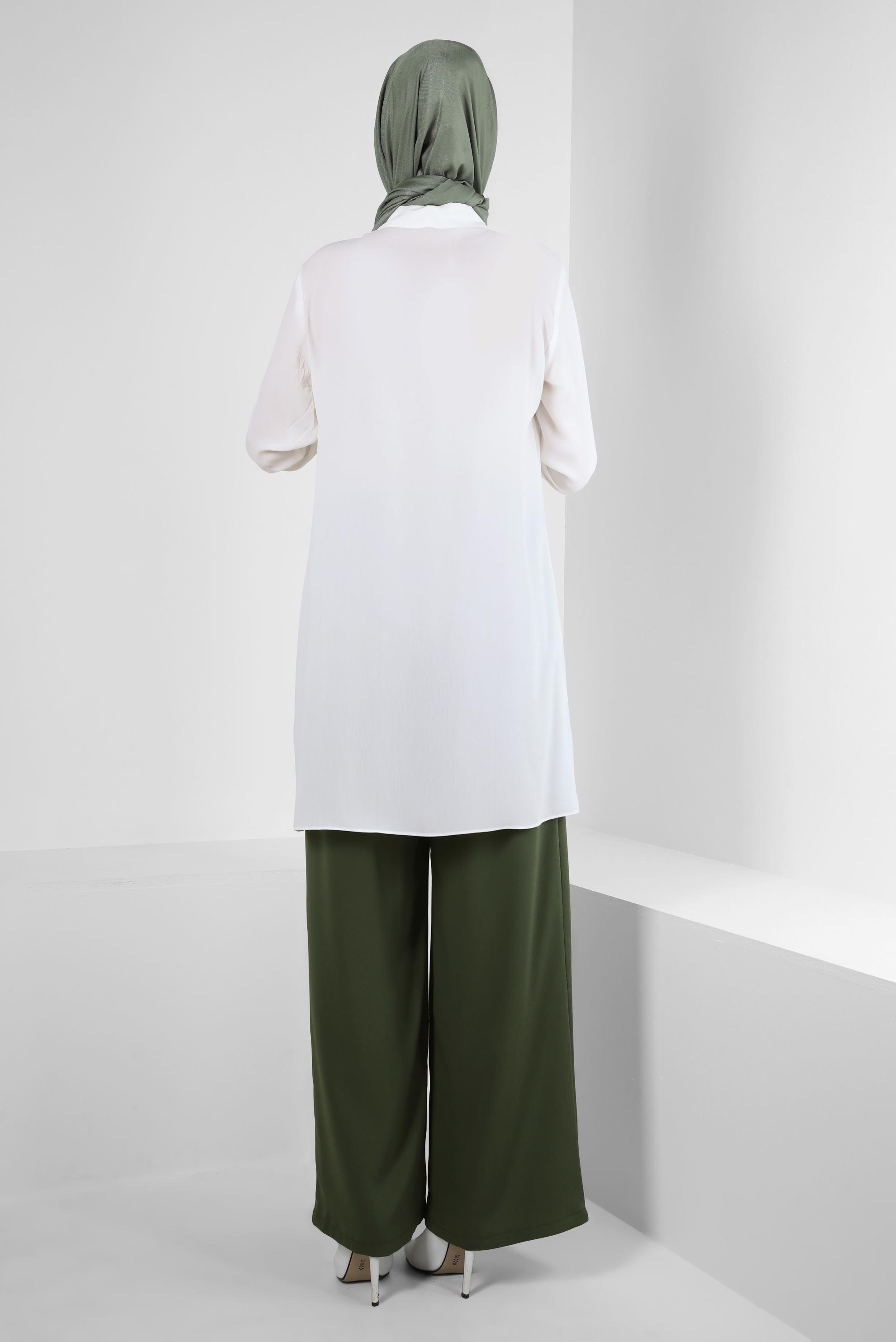 Tesettür giyim HAKİ GENİŞ PAÇA BELİ LASTİKLİ PANTOLON 70539