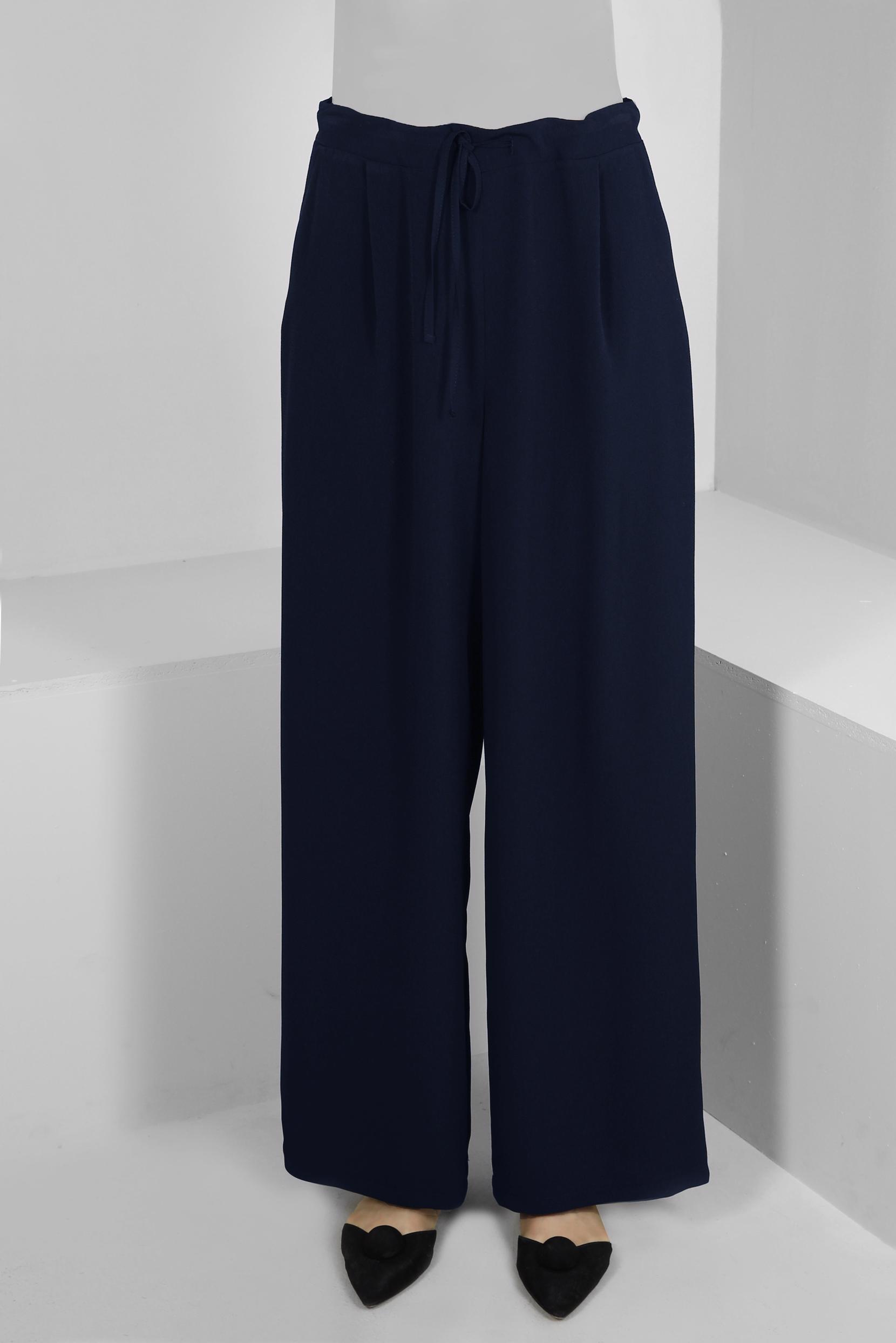 Tesettür giyim LACİVERT GENİŞ PAÇA BELİ LASTİKLİ PANTOLON 70539