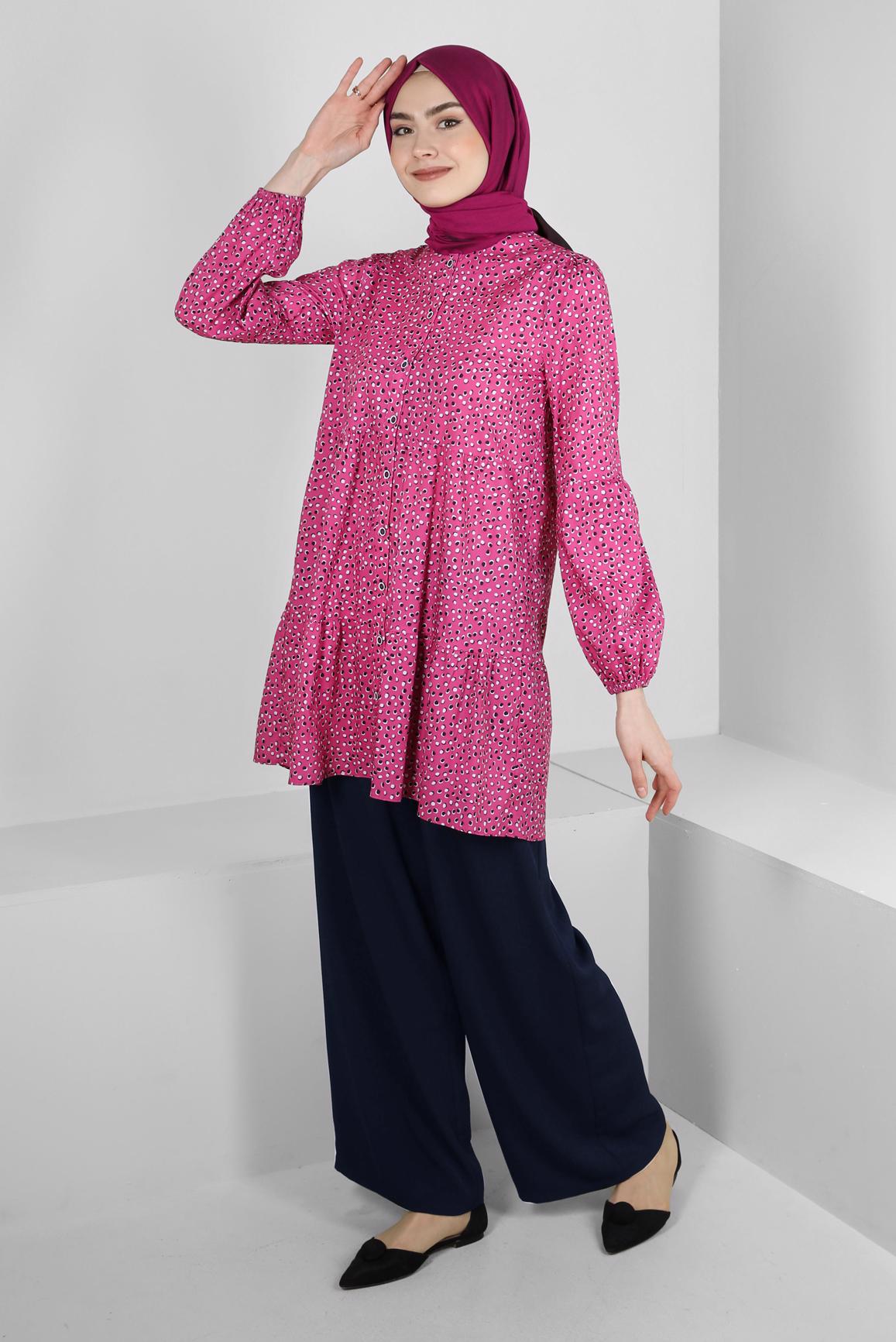 Tesettür giyim LACİVERT GENİŞ PAÇA BELİ LASTİKLİ PANTOLON 70539