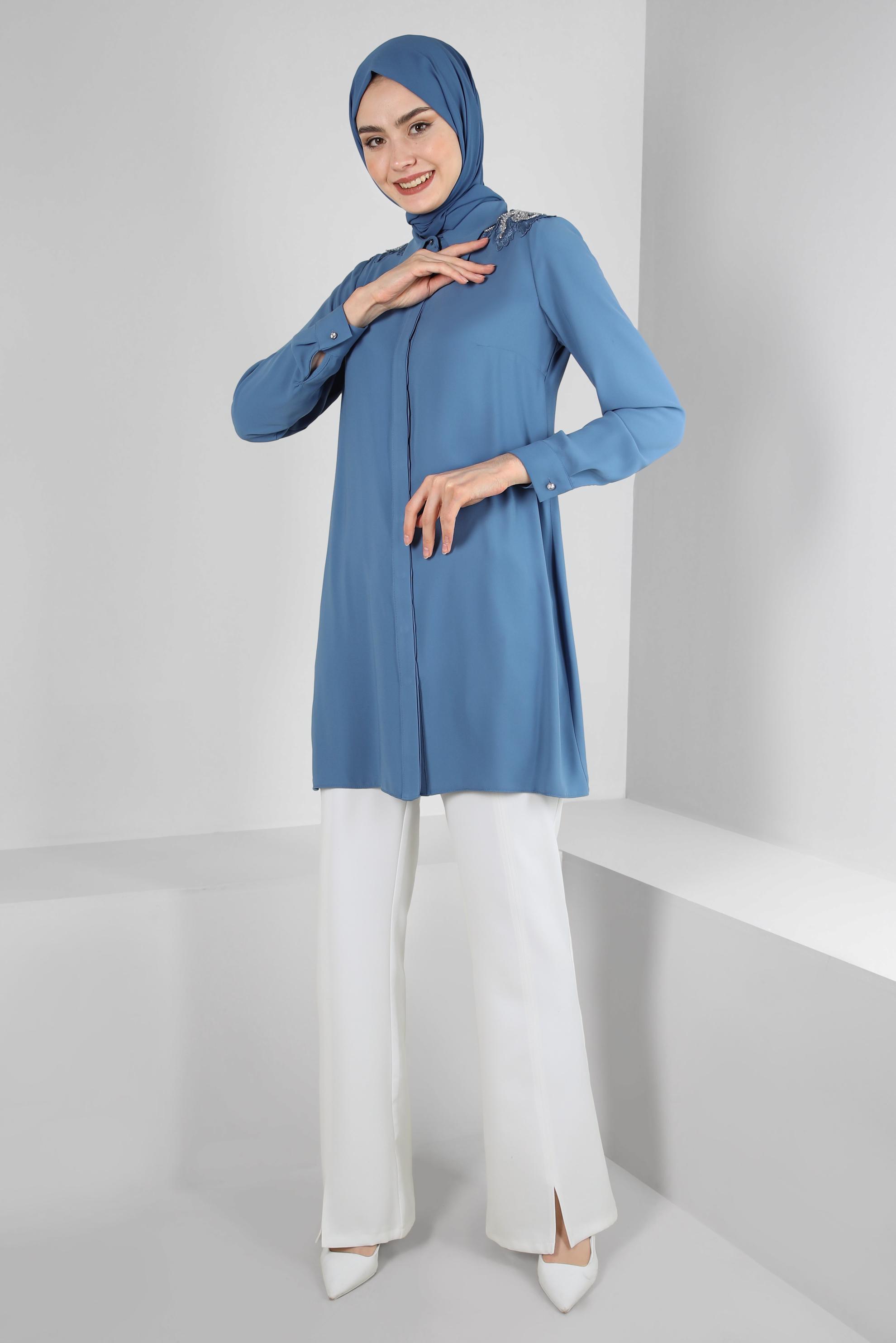 Hijab clothing WHITE FLARE PANTS WITH FRONT SLIT 70540