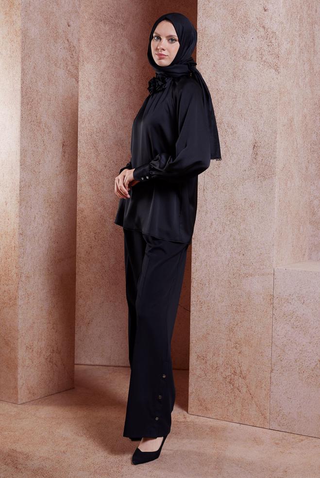 Tesettür giyim SİYAH GENİŞ PAÇA PANTOLON 70542 - ALVİNA